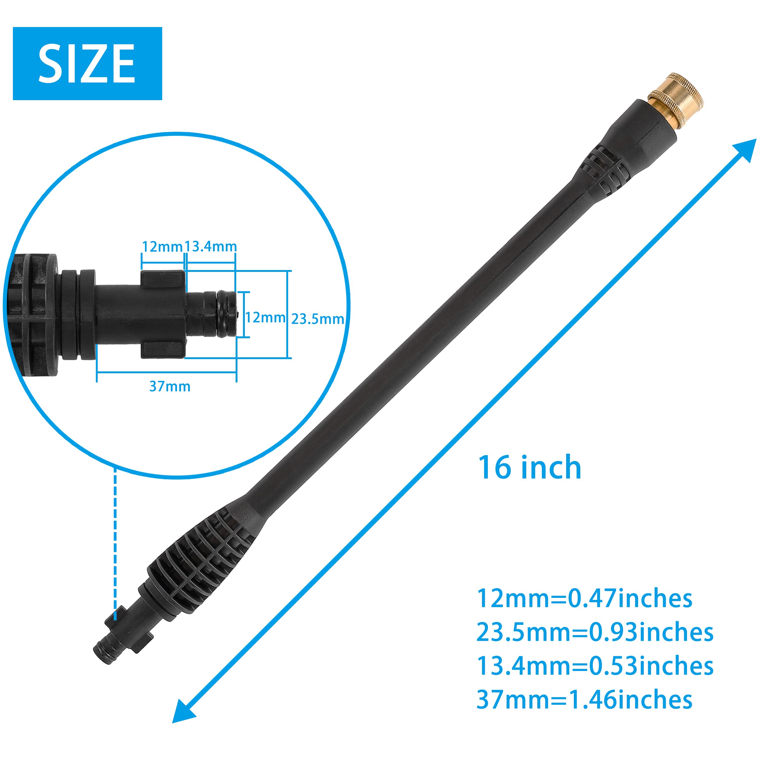 JOEJET 16 Inch Pressure Washer Replacement Spray Wand - Compatible with Ryobi Power Washer Gun (2000 PSI) - Perfect for Car Washing, Deck Cleaning & Home Exterior Maintenance