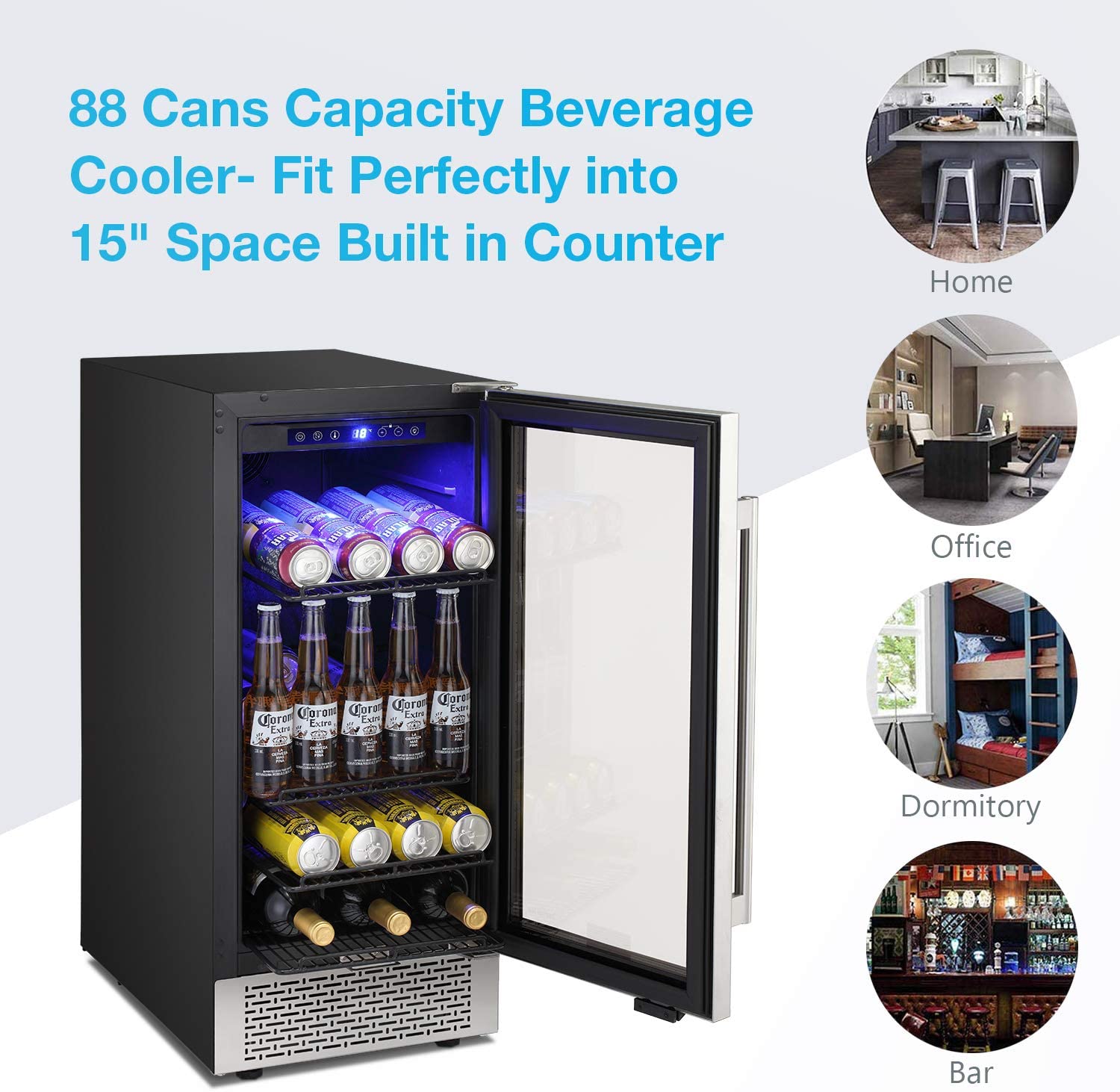 Antarctic Star W74C 15 Inch Mini Beverage Fridge - Digital Temperature Control with Memory Function - Perfect for Home Bars, Offices, and Dorm Rooms