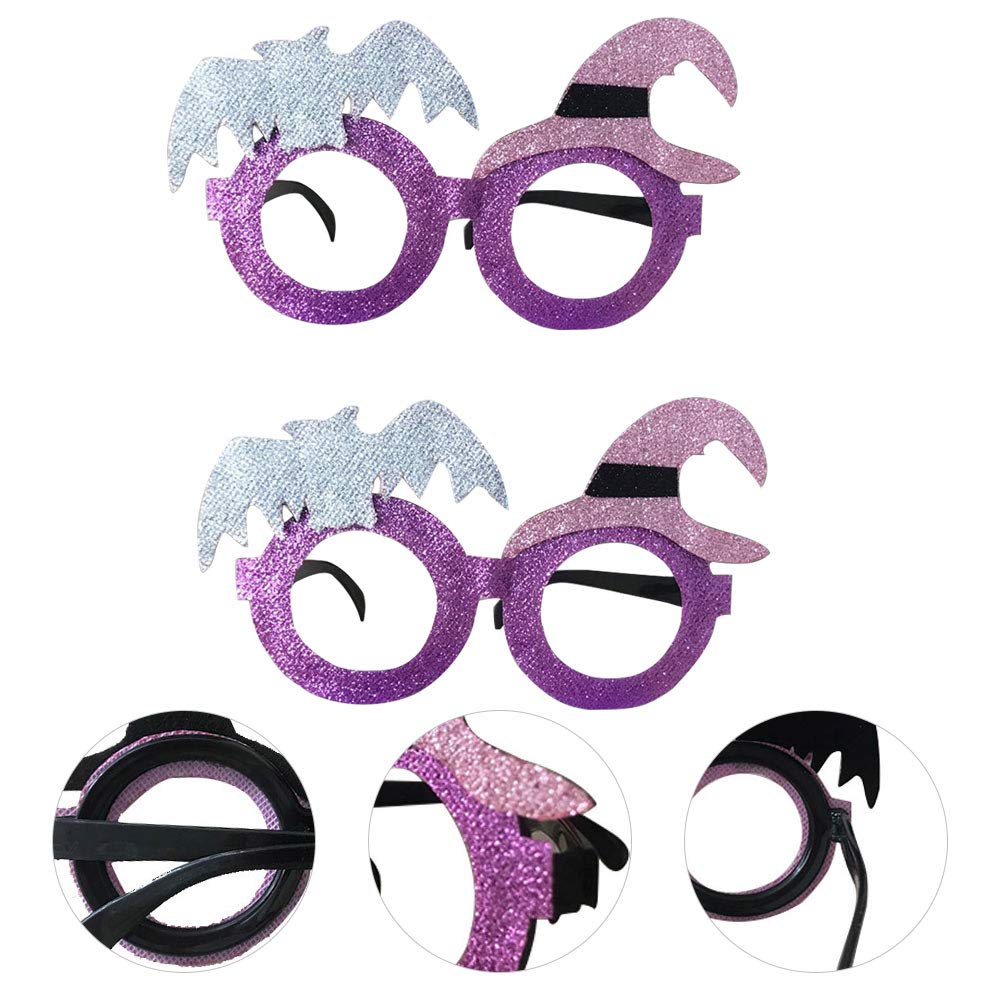 Balacoo 2-Pack Purple Witch Bat Glasses - Halloween Cosplay Eyewear, Party Photo Props, Fashion Accessories for Costumes, Bar Decor & Themed Events