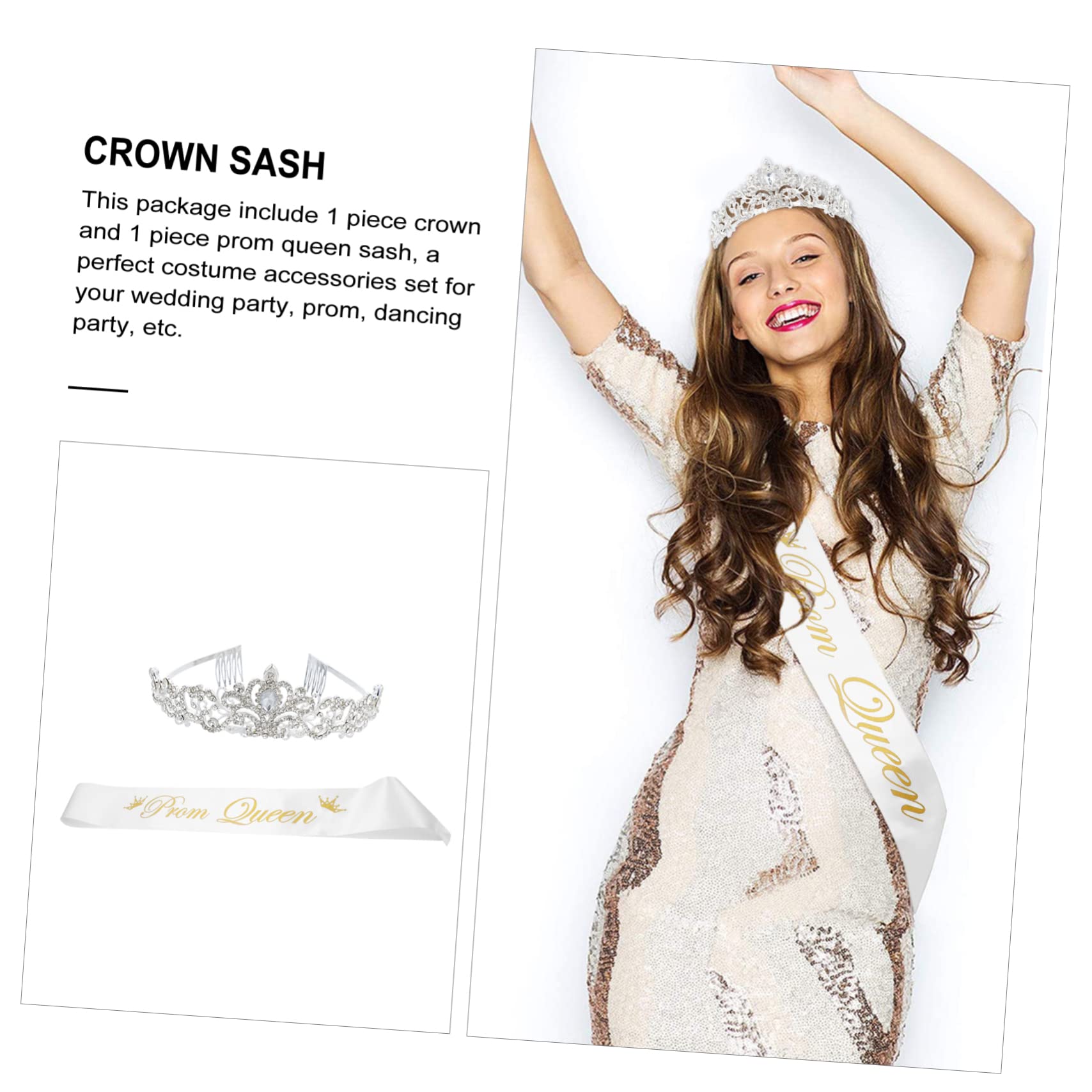 Minkissy 2pcs Prom Queen Sash & Crown Set with Rhinestones for Wedding Dance Parties