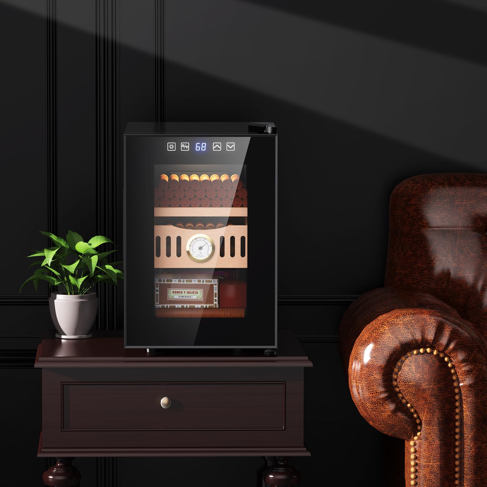 Premium Electric Storage Cabinet with Spanish Cedar Drawers & Trays - Digital LED Humidity & Temperature Monitor - Ideal for Cigars, Wine, and Collectibles (100 Counts) - Perfect Gift for Men & Home Storage Solution