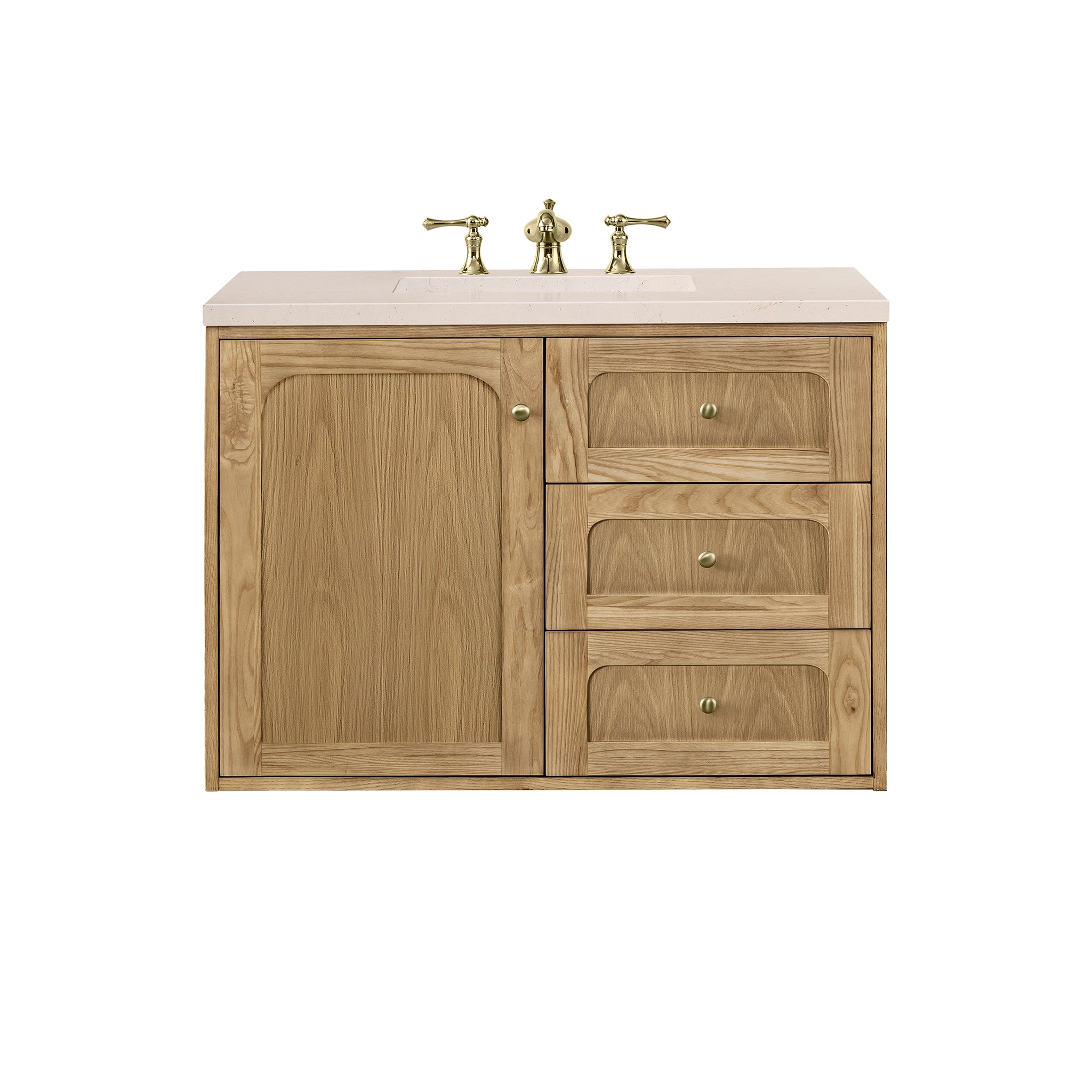 Laurent 36 Inch Single Bathroom Vanity with 3CM Eternal Marfil Top in Light Natural Oak - Perfect for Modern Bathroom Renovations and Small Space Designs
