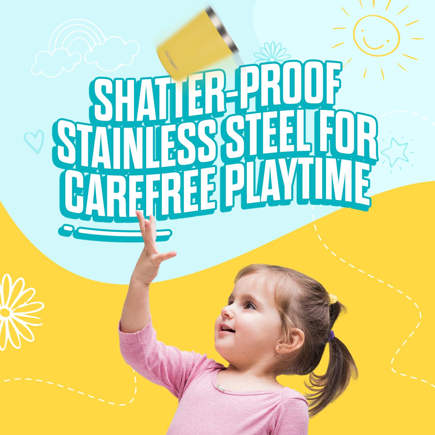 Tweevo 8.5oz Stainless Steel Kids Tumblers with Spill-Proof Screw Lids - Insulated Toddler Cups with Straws & Cleaning Brush - BPA-Free Leakproof Smoothie Cup for Boys Girls (Yellow/Blue) - Perfect for School, Travel, and Outdoor Activities