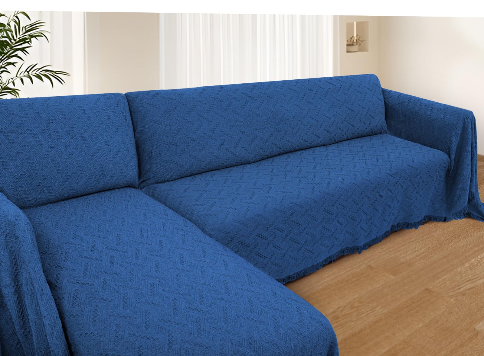 L-Shaped Sectional Sofa Cover - 2-Piece Stretchable Furniture Protector for Pets & Dogs, Navy Blue, X-Large - Perfect for Living Room, Family Room & Pet-Friendly Homes