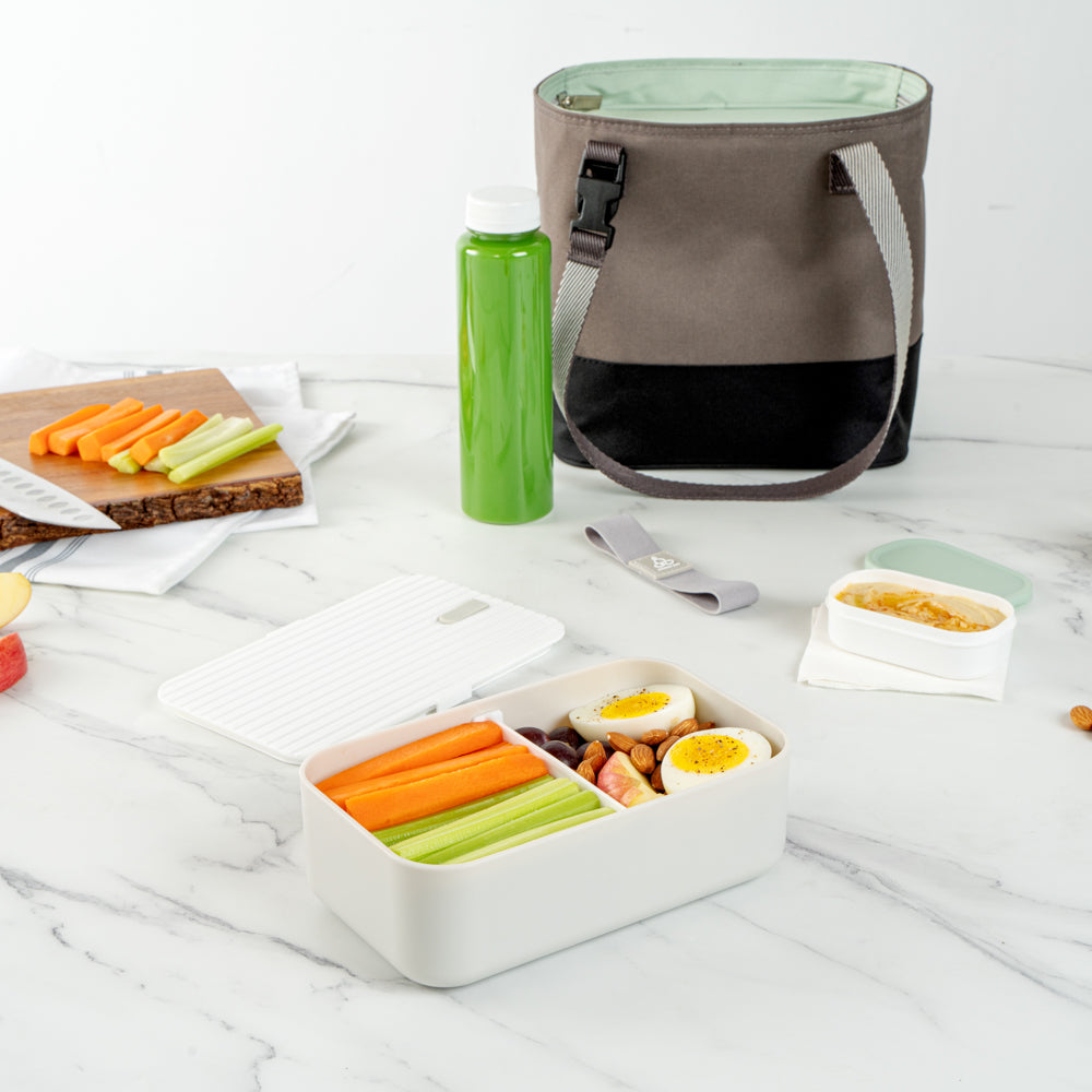Bento Tek 34oz Gray Buddha Box Lunch Container with White Lid - 7.5