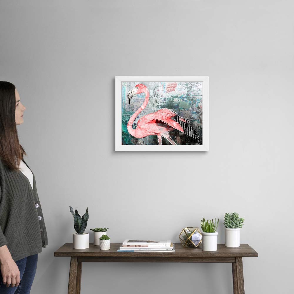 Pop Art Flamingo White Framed Wall Art Print - Tropical Pink Flamingo Decor for Living Room, Bedroom & Office