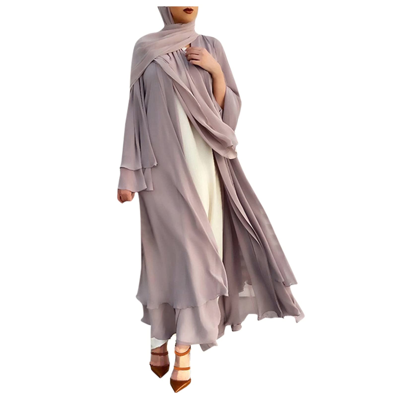 Elegant Women's Chiffon Cardigan - Soft Loose Long Muslim Coat with Padded Vest for Casual Wear & Office Outfits
