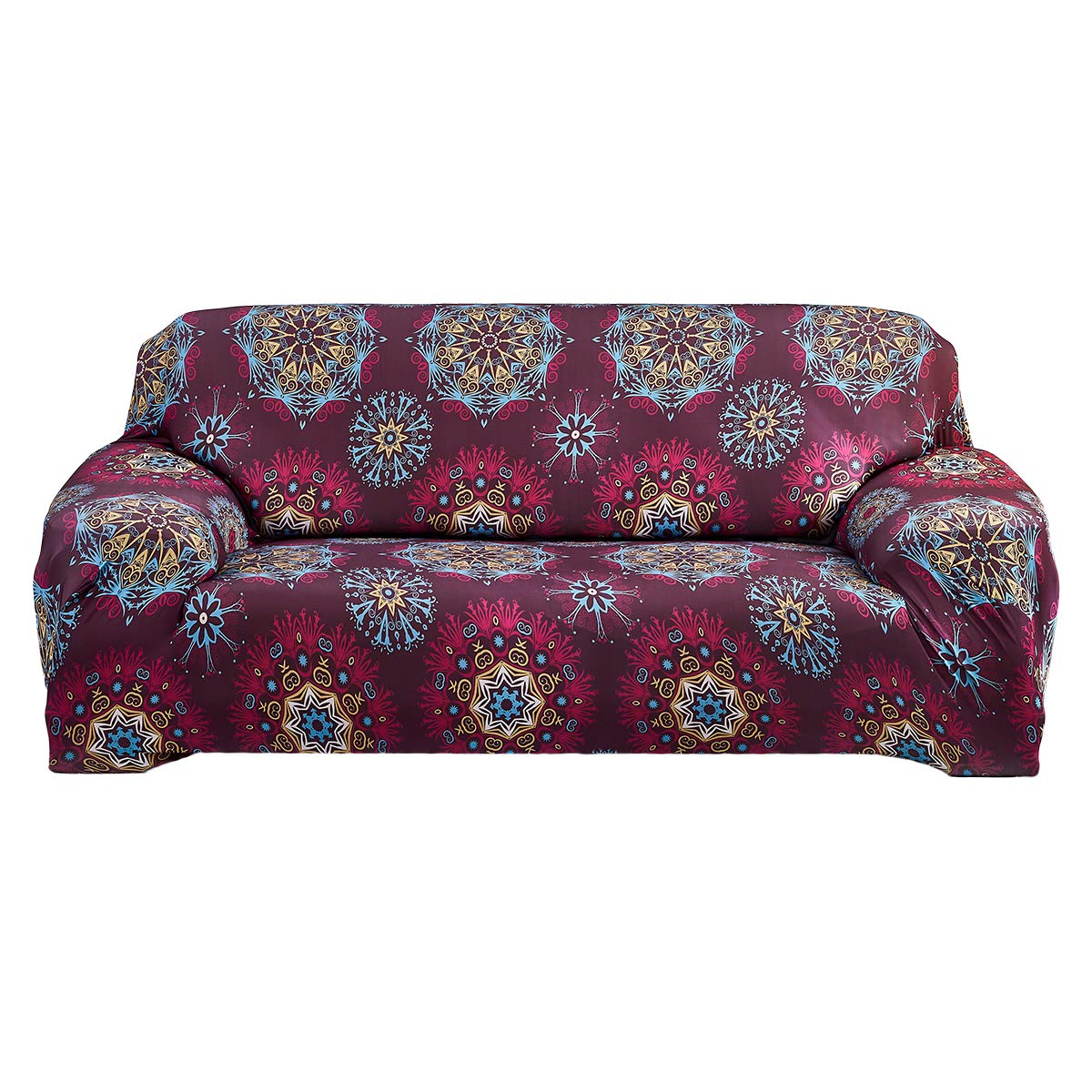 ELEOPTION Stretch L-Shaped Sectional Sofa Cover - 2 Piece Printed Couch Slipcover for 3-Seater, Pet-Friendly Fabric for Cats & Dogs (Red/Blue) - Perfect for Living Room, Family Room & Pet-Friendly Homes