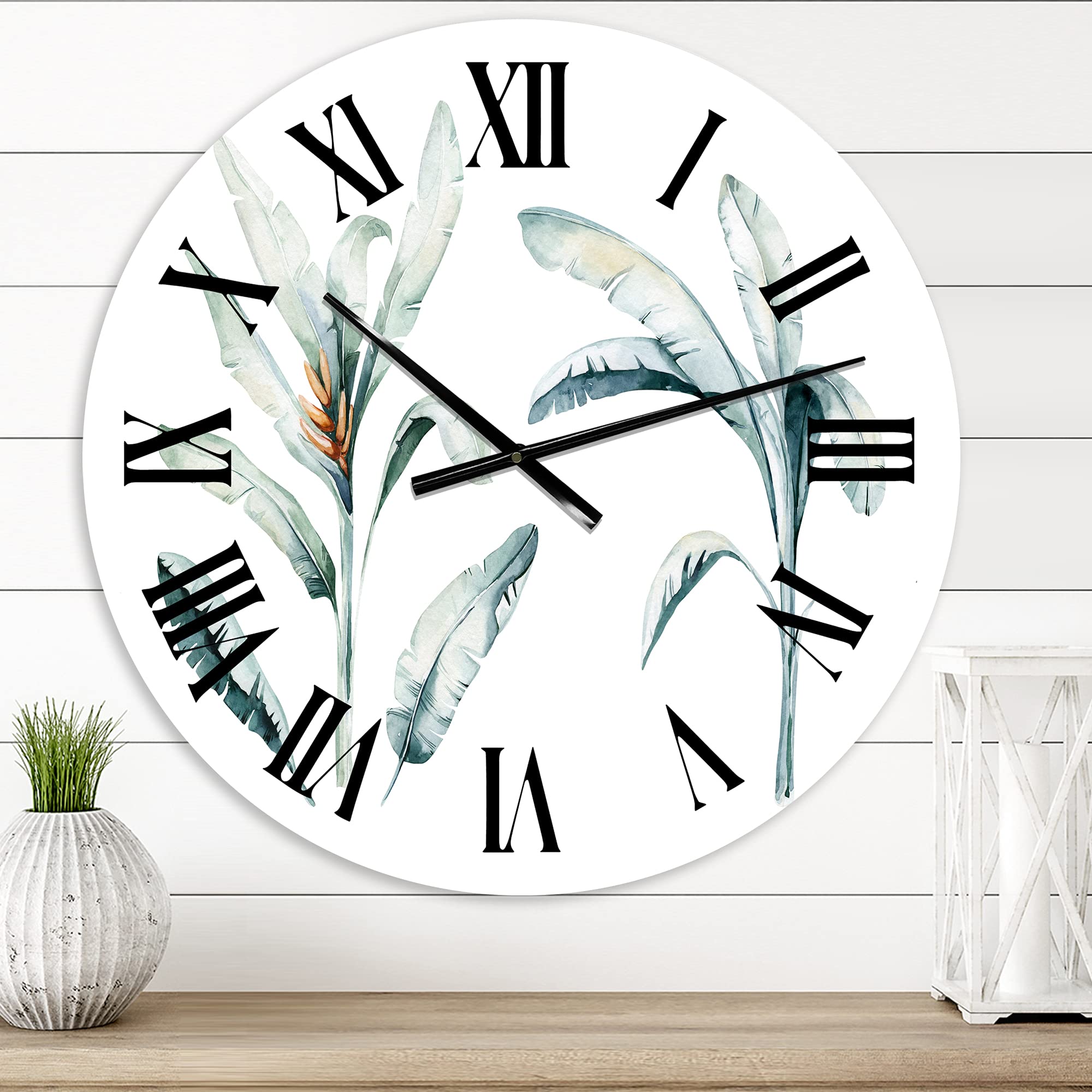 Bohemian Tropical Jungle Leaves Wall Clock - Large Eclectic Animal Design for Living Room, Bedroom & Office Decor | Perfect for Home, Farmhouse & Boho Style Spaces