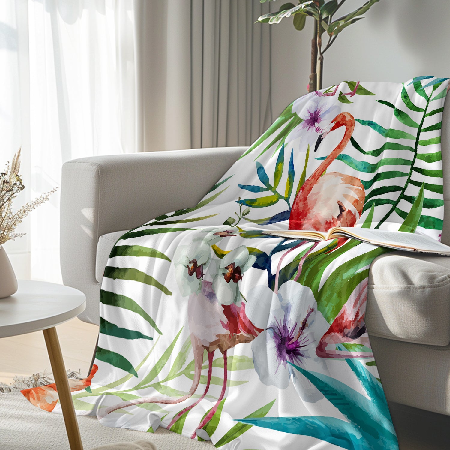 Flamingo Tropics Soft Flannel Fleece Blanket - Cozy & Warm for Bed, Sofa, or Outdoor Picnics | Perfect for Winter Nights & Camping