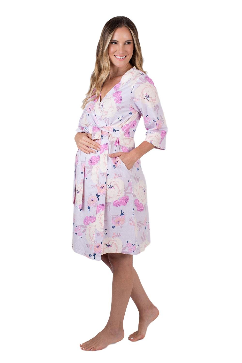 Baby Be Mine Maternity Nursing Robe - Soft Labor Delivery Hospital Gown for Breastfeeding Mothers | Essential Hospital Bag Must Have for New Moms
