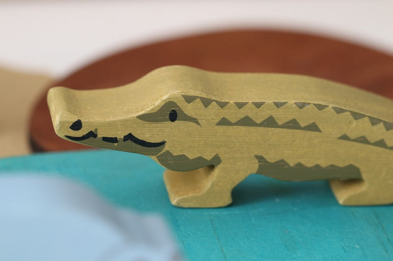 Premium Wooden Crocodile Toy - Handcrafted Natural Wood Animal Figure for Kids & Collectors - Perfect for Jungle-Themed Playrooms, Safari Decor & Educational Learning
