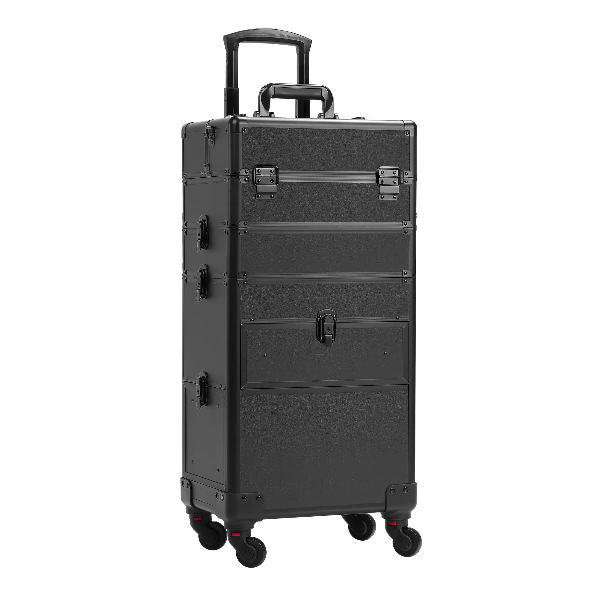 4 in 1 Rolling Makeup Case with Wheels & Drawers - Professional Cosmetic Organizer for Salon, Barber & Travel - Bright Black - Perfect for Mobile Stylists & On-the-Go Beauty Professionals