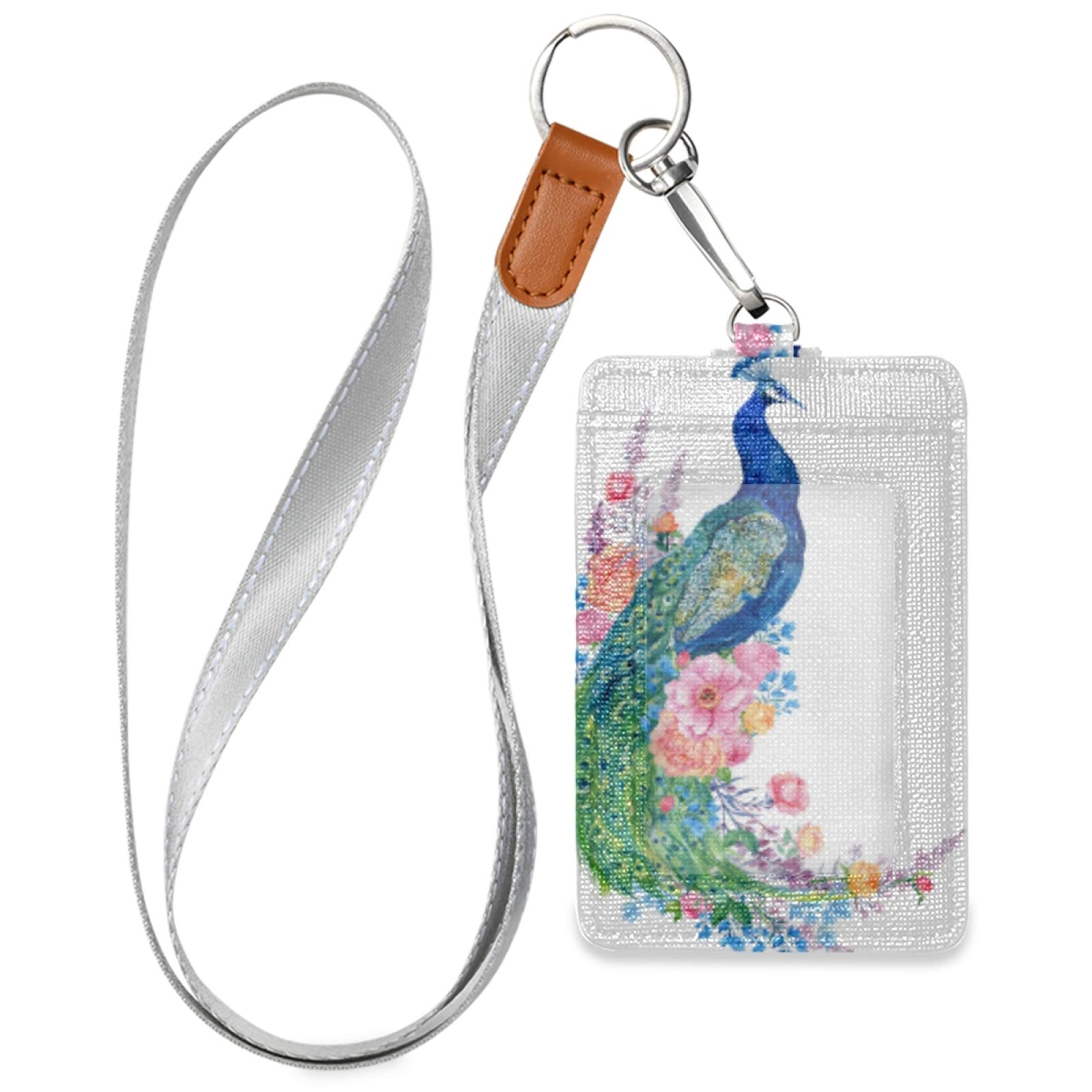 Colorful Peacock ID Badge Holder with Lanyard - Office & School Staff Use