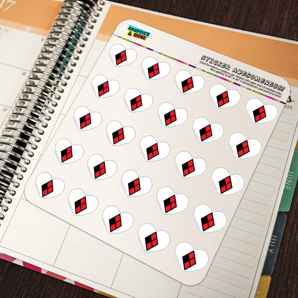 Harley Quinn Diamond Logo Heart Shaped Planner Stickers - DIY Scrapbook, Journal, Calendar Decoration - Perfect for Bullet Journals, Gift Wrapping & Craft Projects