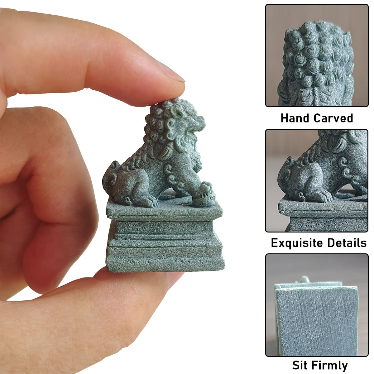 LivelyFish Mini Asian Foo Dog Statues - Pair of Guardian Lion Figurines, Sandstone Pet Fish Tank & Aquarium Decor, Feng Shui Ornaments for Home & Office Protection - Perfect for Aquascaping, Zen Gardens & Good Luck Decor