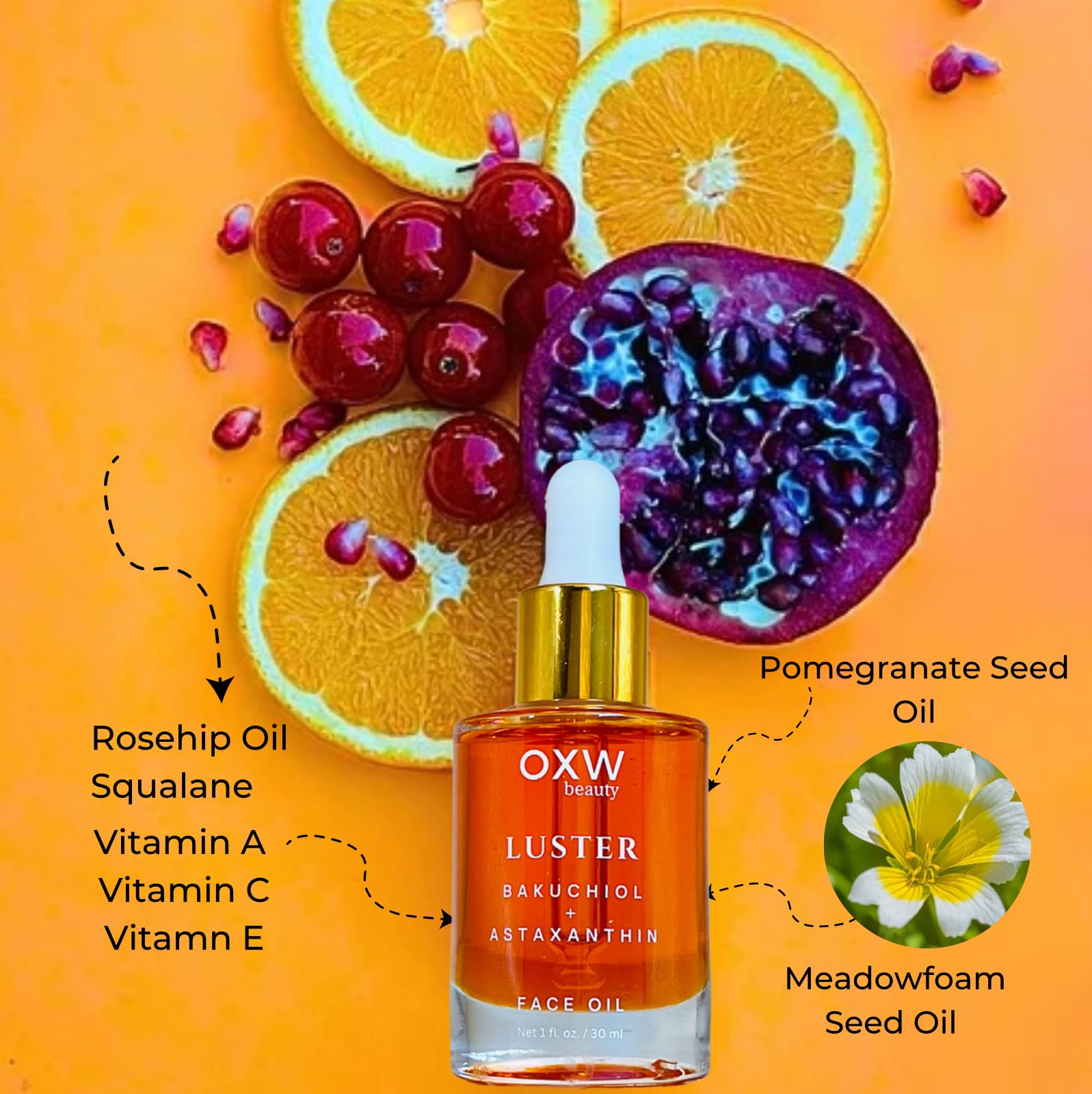 Luster Bakuchiol Oil Serum - Natural Retinol Alternative for Anti-Aging | Superfood Face Oil with Bakuchiol, Astaxanthin, Rosehip & Pomegranate Oils | Hydrating & Brightening Skincare for Daily Use