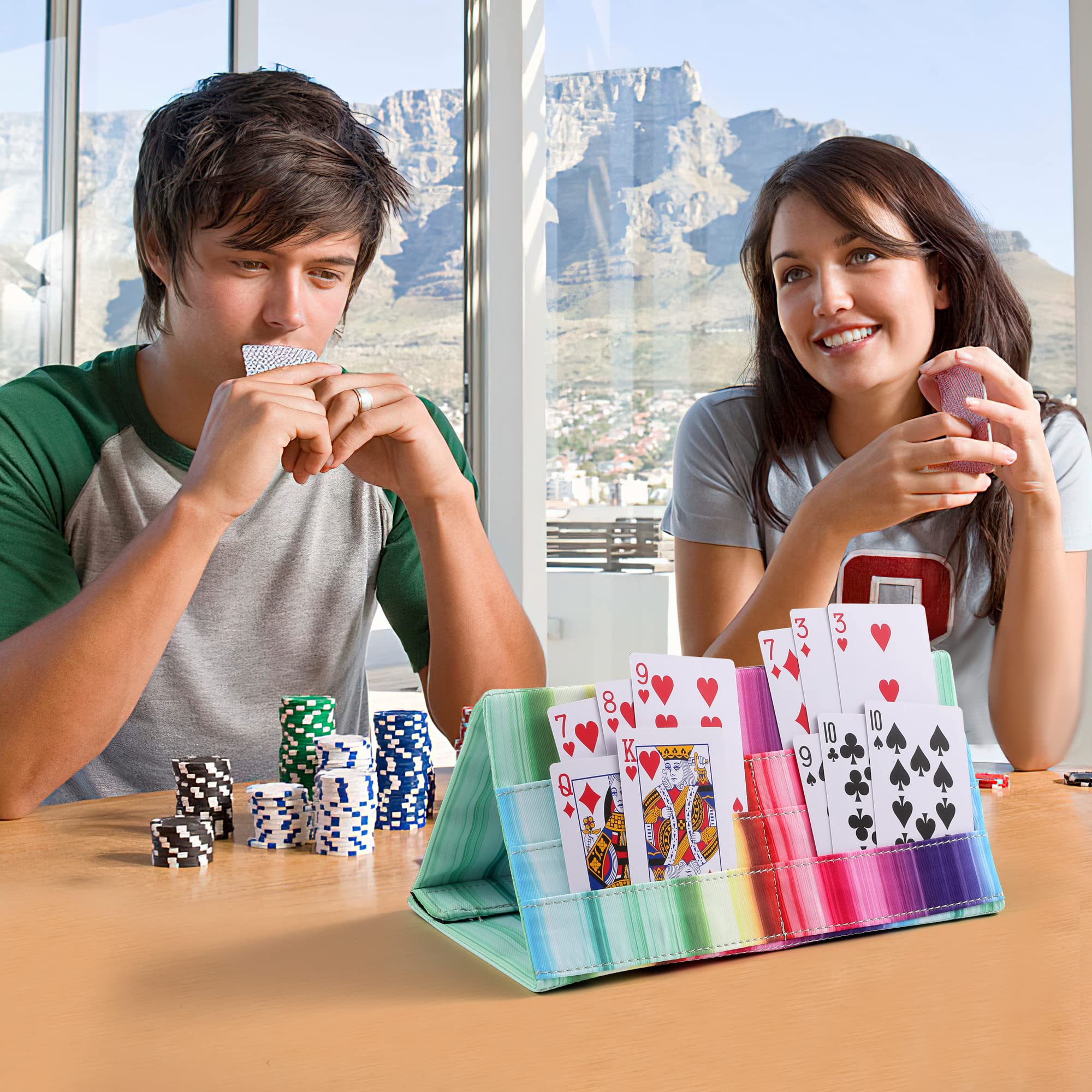 Rainbow Hands-Free Folding Card Holder for Poker, UNO, Bingo & Canasta - Durable Playing Card Stand for Kids & Adults - Perfect for Family Game Nights & Casino Parties