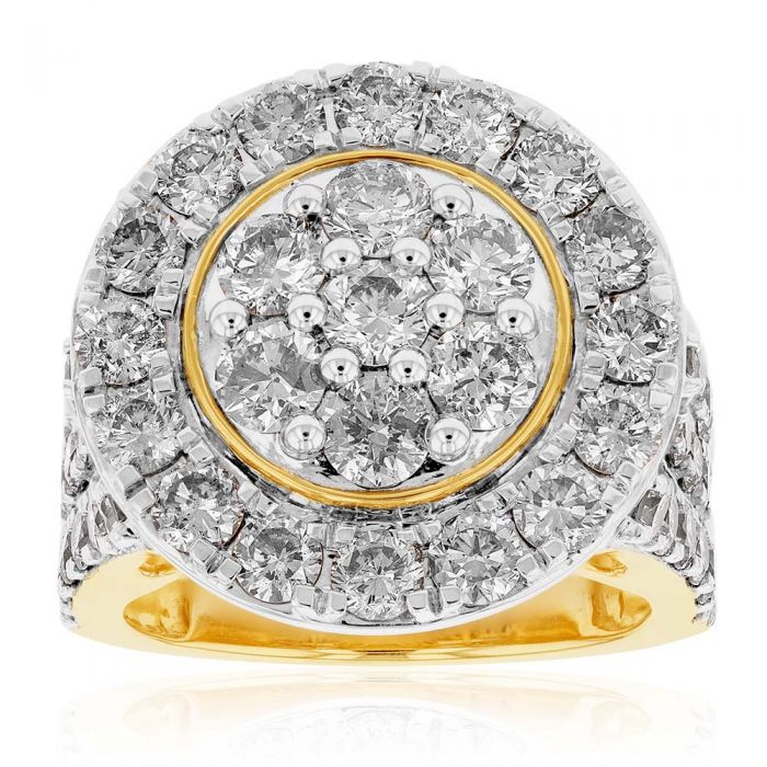 9ct Yellow Gold 4 Carat Round Diamond Cluster Ring for Women - Elegant Wedding, Engagement & Anniversary Jewelry Gift