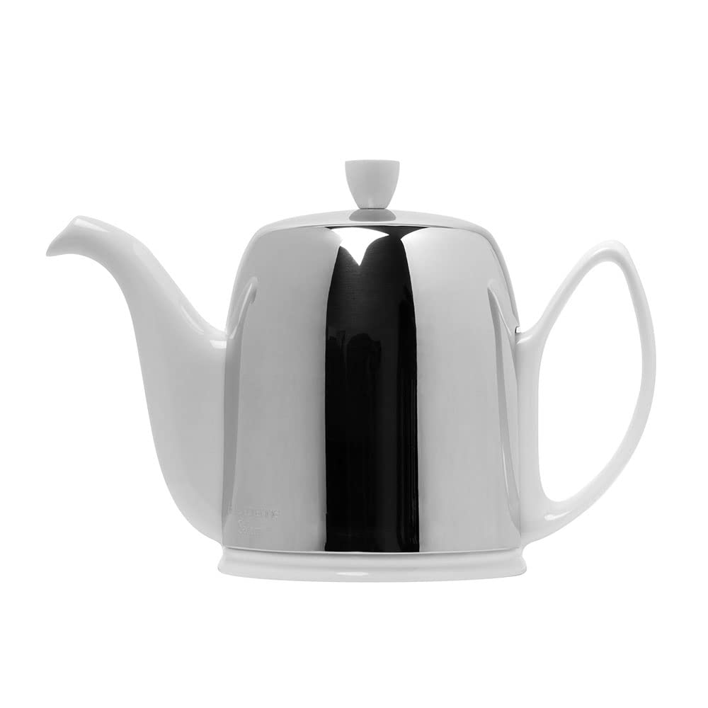 Premium French Porcelain Teapot with Stainless Steel Lid & Removable Infuser - 36oz (6 Cup) Ceramic Loose Leaf Tea Kettle - Elegant White Tea Pot for Afternoon Tea, Gifts & Home Decor