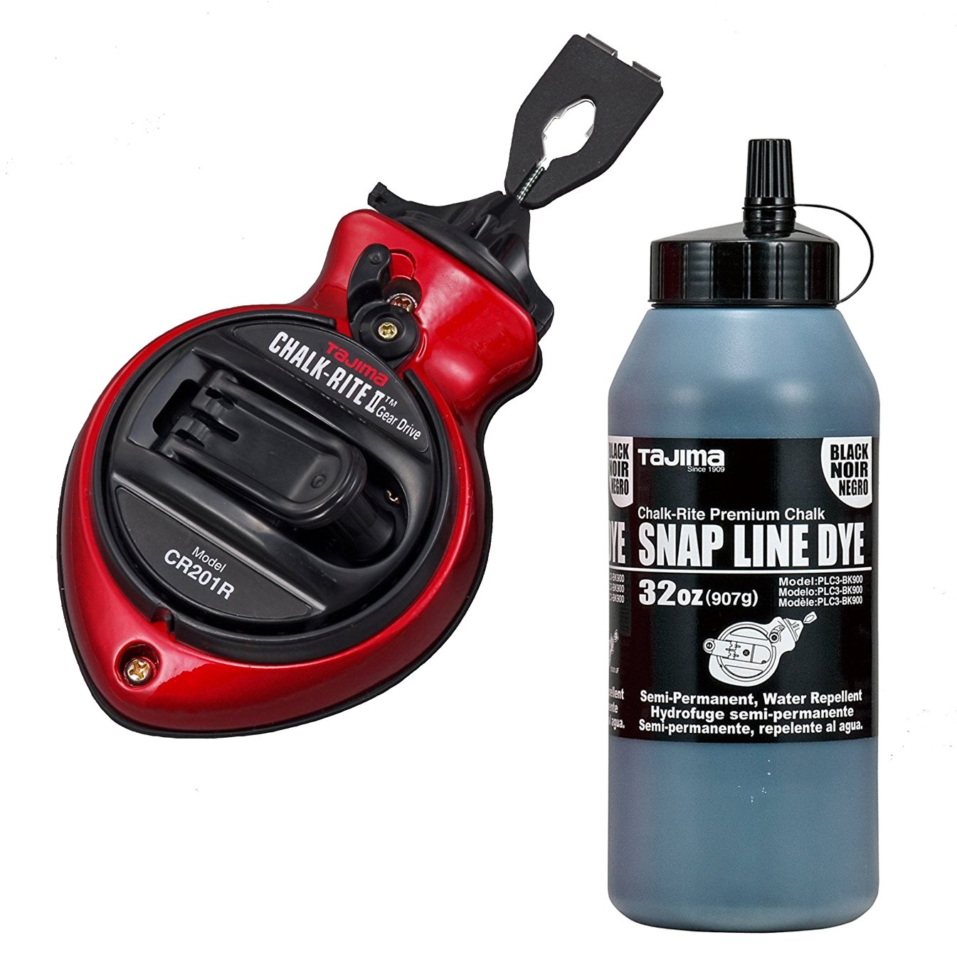 Tajima CR201R-PR 1mm x 100ft Chalk Line Reel - Extra Bold Chalk Rite II for Construction, Carpentry & DIY Projects - Durable Marking Tool for Straight Lines on Concrete, Wood & Metal Surfaces