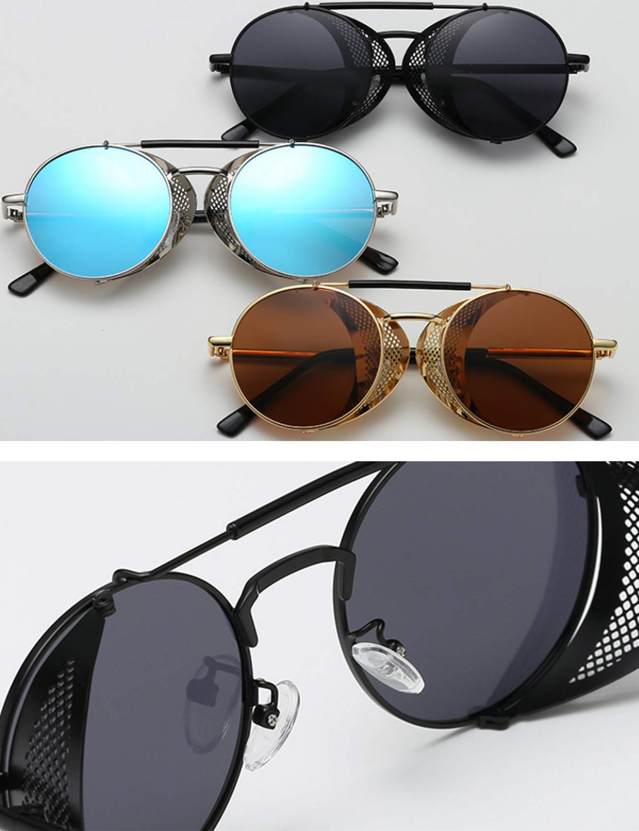 Steampunk Round Frame Sunglasses for Men - Polarized Reflective Lenses, UV Protection - Perfect for Outdoor Activities, Driving, and Fashion Accessories