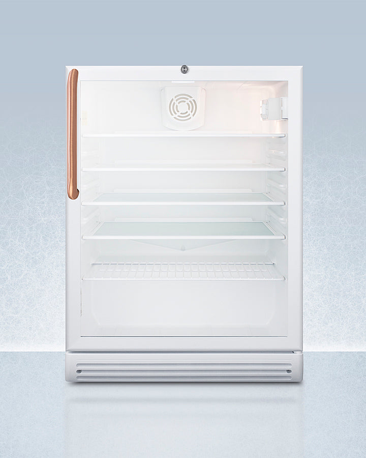 Accucold 24-Inch Built-In Beverage Refrigerator with Antimicrobial Pure Copper Handle - ADA Compliant Under Counter Drink Cooler for Home Bar, Kitchen, or Office (Model SCR600GLBITBCADA)