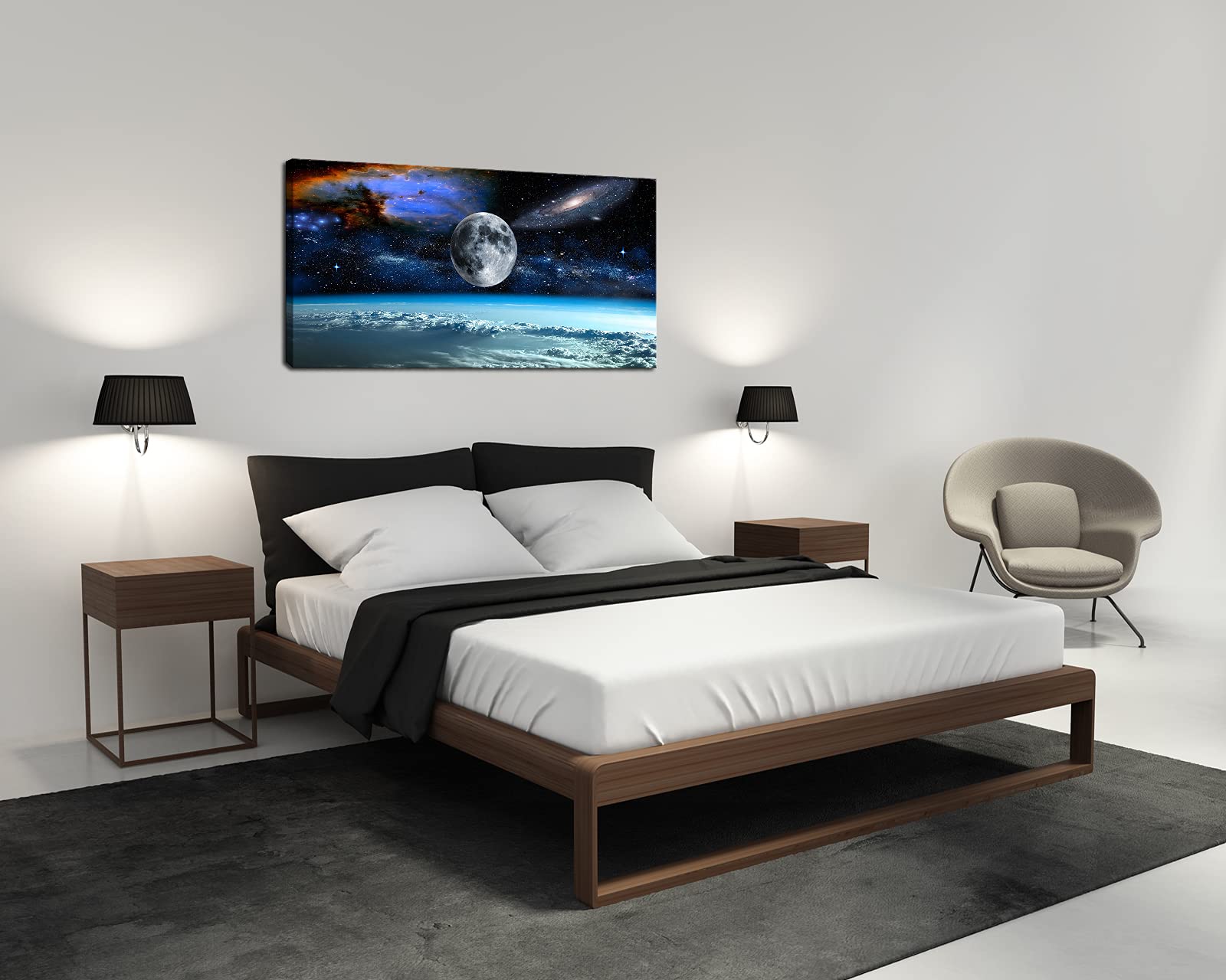 XXMWallArtFC2575 Space View From Earth Canvas Wall Art - Modern Landscape Painting for Living Room, Bedroom, Kitchen & Office - Abstract Space Decor for Home & Office Walls (Perfect for Modern Interiors & Space-Themed Rooms)