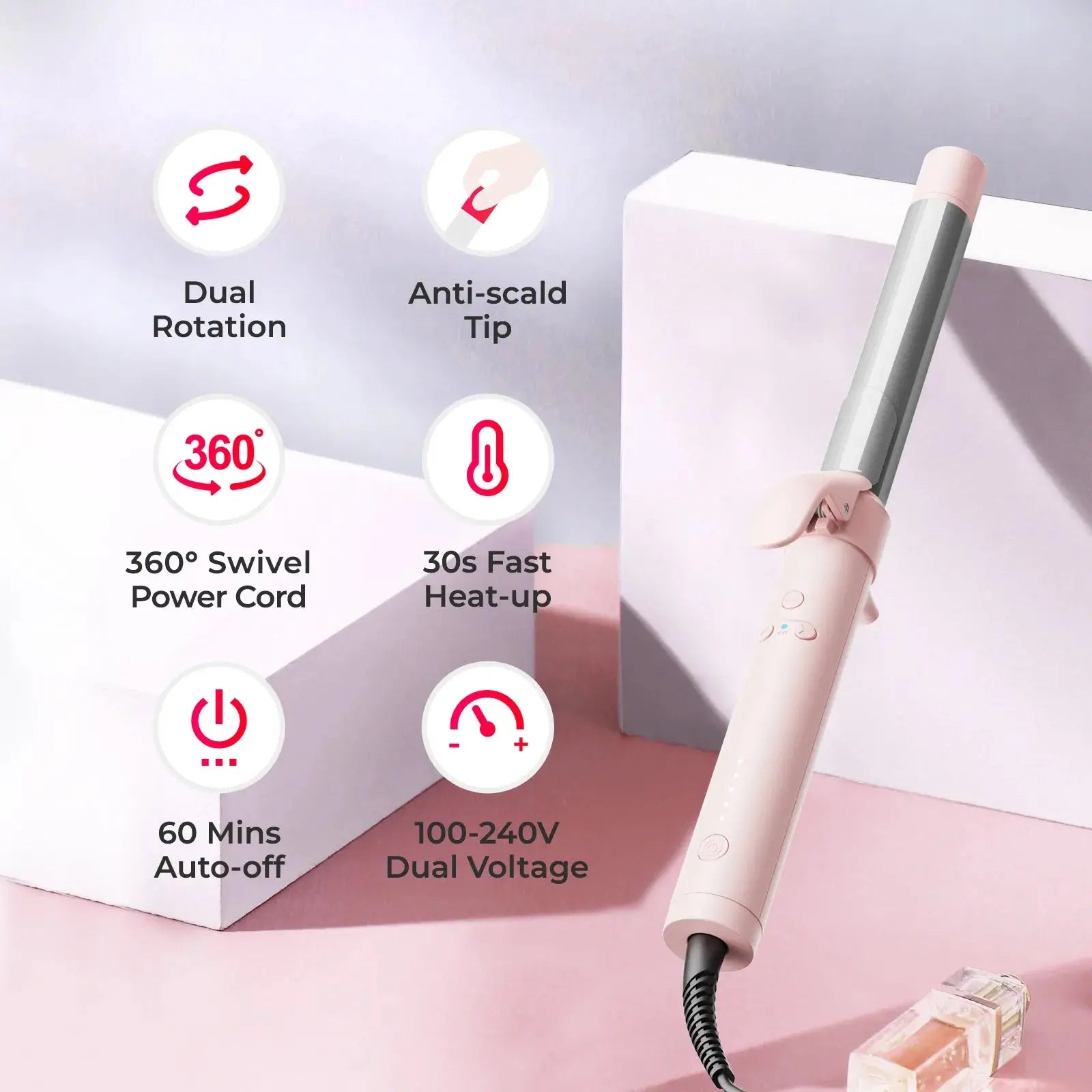 TYMO Rota Pink Hair Straightener Brush - Ionic Ceramic Flat Iron for Smooth & Shiny Hair | Perfect for Home, Travel & Salon Use