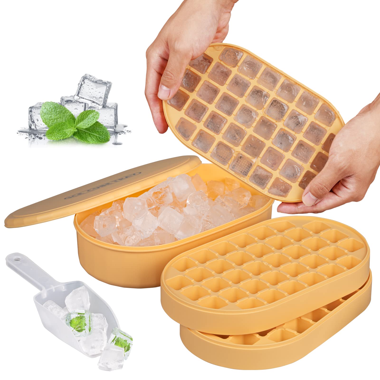Premium BPA-Free Ice Cube Tray with Lid & Storage Bin - 2 Pack 36 Nugget Silicone Mold | Flexible, Easy Release Food Grade Ice Maker with Scoop & Cover (Orange) | Perfect for Cocktails, Smoothies & Party Drinks