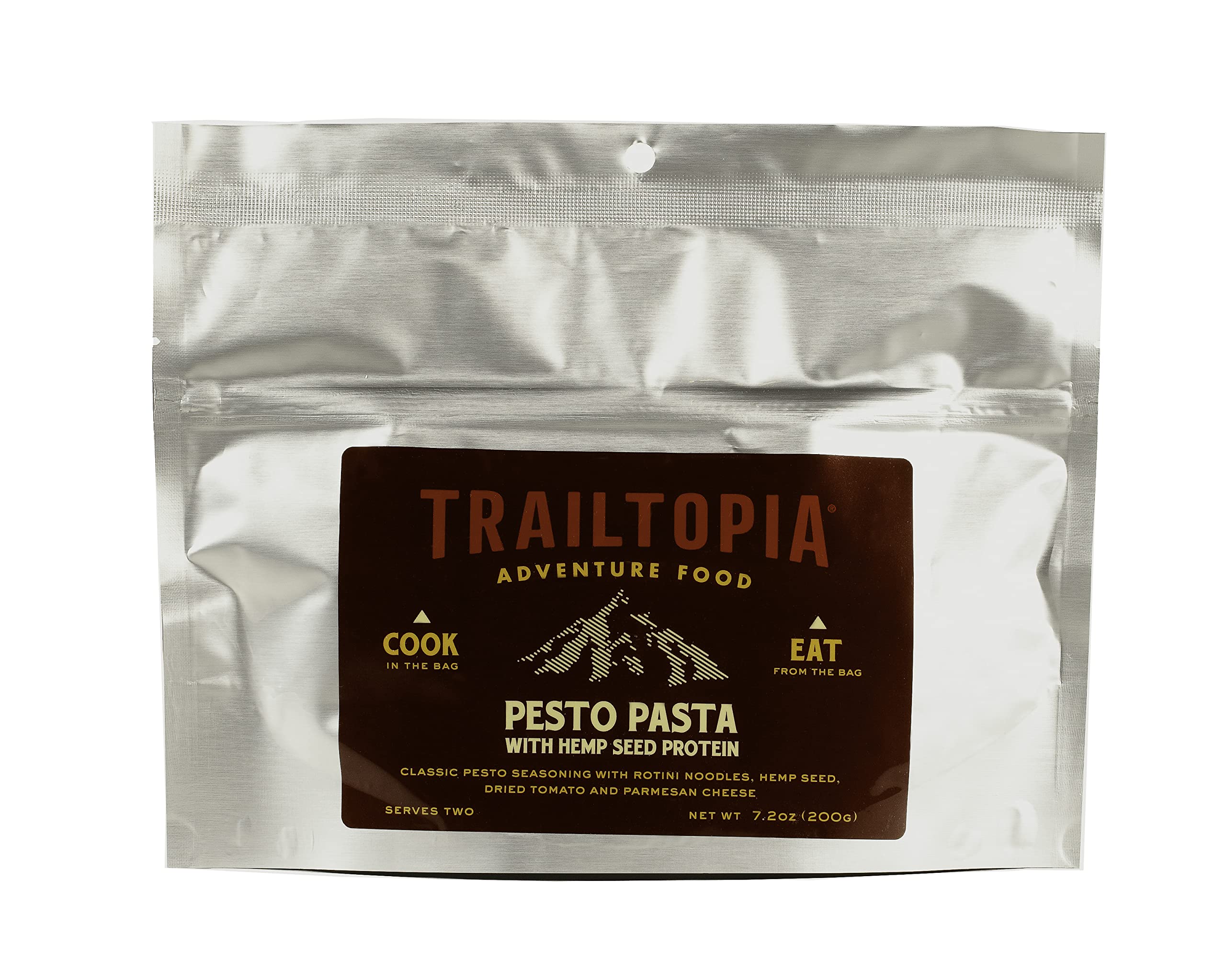 Trailtopia Freeze Dried Pesto Pasta with Hemp Seed Protein - High Protein Backpacking Meal | Lightweight Camping Food | Quick Prep 10 Minute Dinner | Gluten Free Vegan Hiking Food for Outdoor Adventures | Perfect for Camping, Hiking and Emergency Preparedness