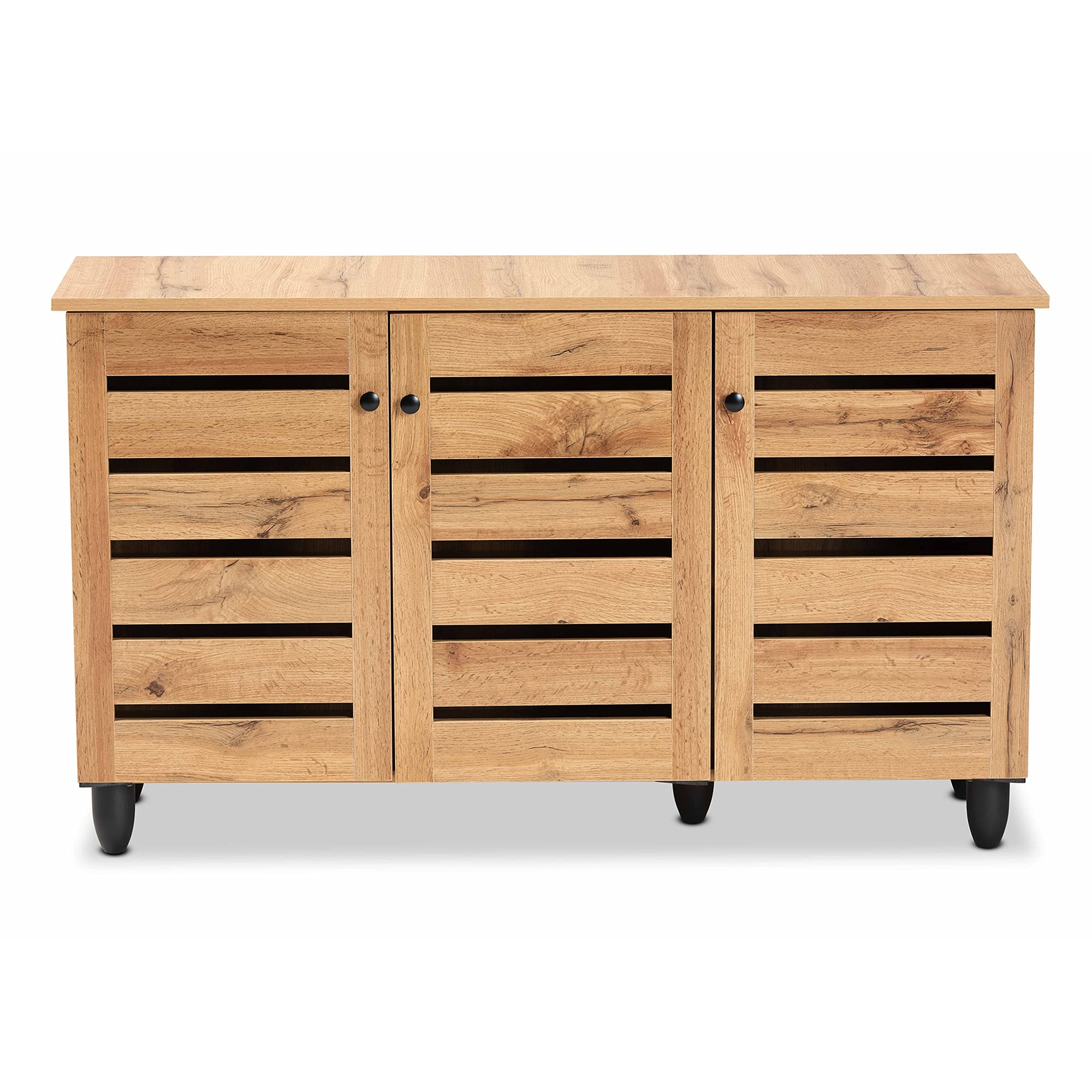 Baxton Studio Gisela Modern 3-Door Shoe Storage Cabinet - Solid Oak Wood with Brown Finish | Perfect for Entryway, Closet & Bedroom Organization