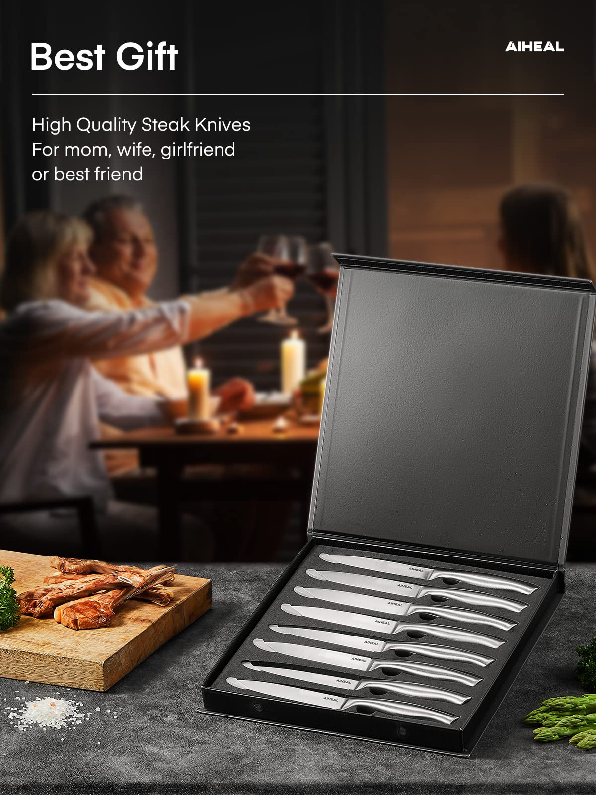Premium 8-Piece Stainless Steel Steak Knife Set - 4.5