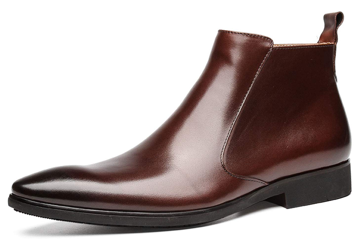 Santimon Men's Chelsea Boots - Leather Ankle Boots with Zipper for Dress & Casual Wear - Black & Burgundy - Perfect for Office, Parties & Everyday Outfits
