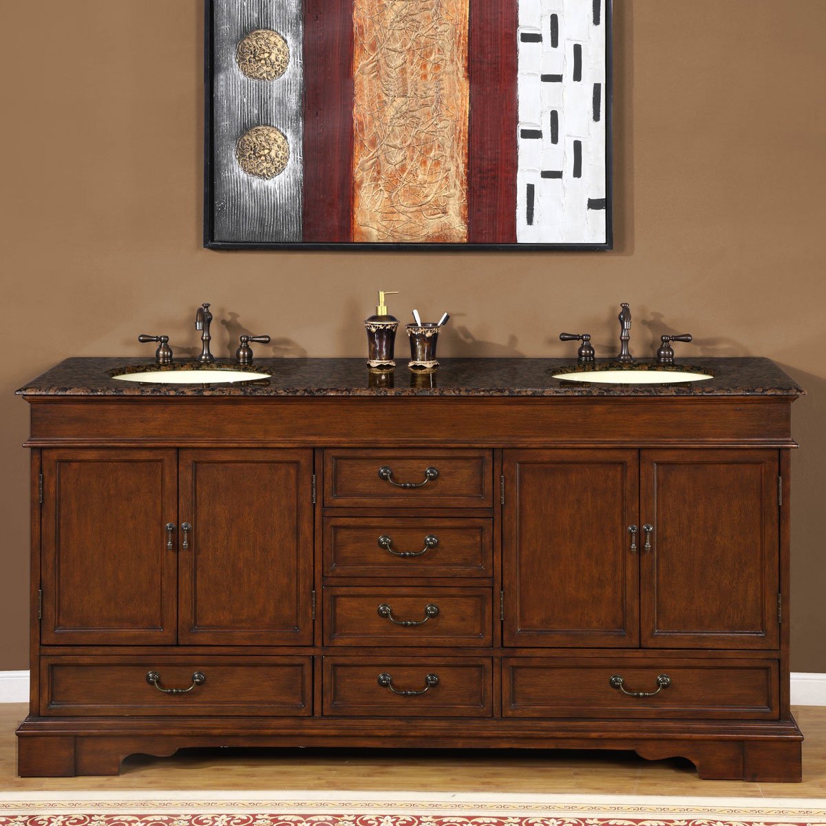 Exclusive Baltic Brown Granite Double Sink Bathroom Vanity Cabinet 72