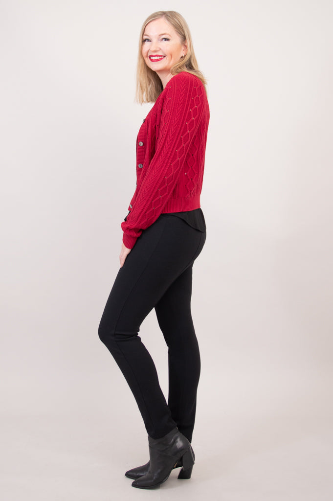 Bena Women's Red Cotton Cardigan Sweater - Soft & Comfortable Open Front Knit Wrap for Fall & Winter - Perfect for Casual Outfits, Office Wear, and Cozy Layering
