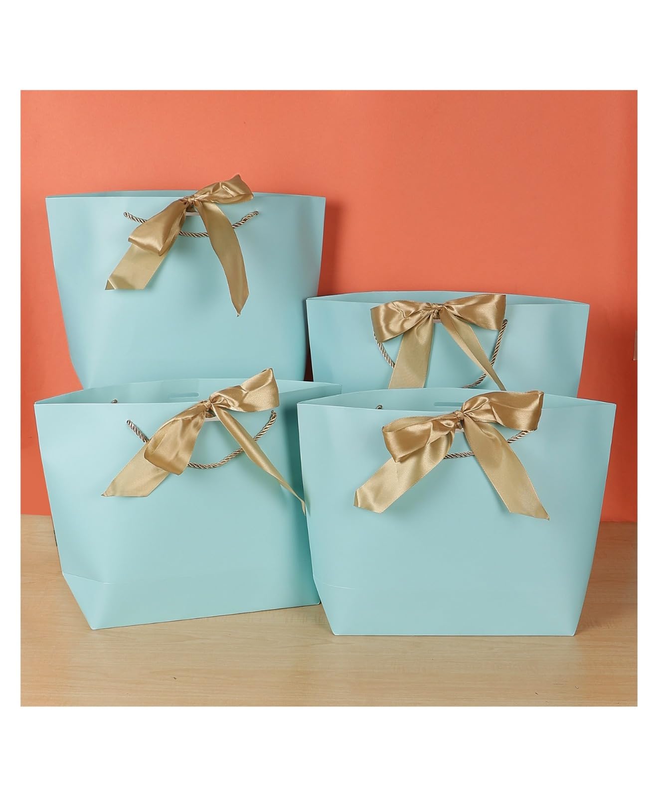 SATYAM KRAFT 6-Piece Light Blue Gift Paper Bags with Golden Bow Handles - Perfect for Christmas, Birthday, Wedding Favors & Party Favors | Elegant Goodie Bags for Holiday Gifting, Seasonal Celebrations & Special Occasions