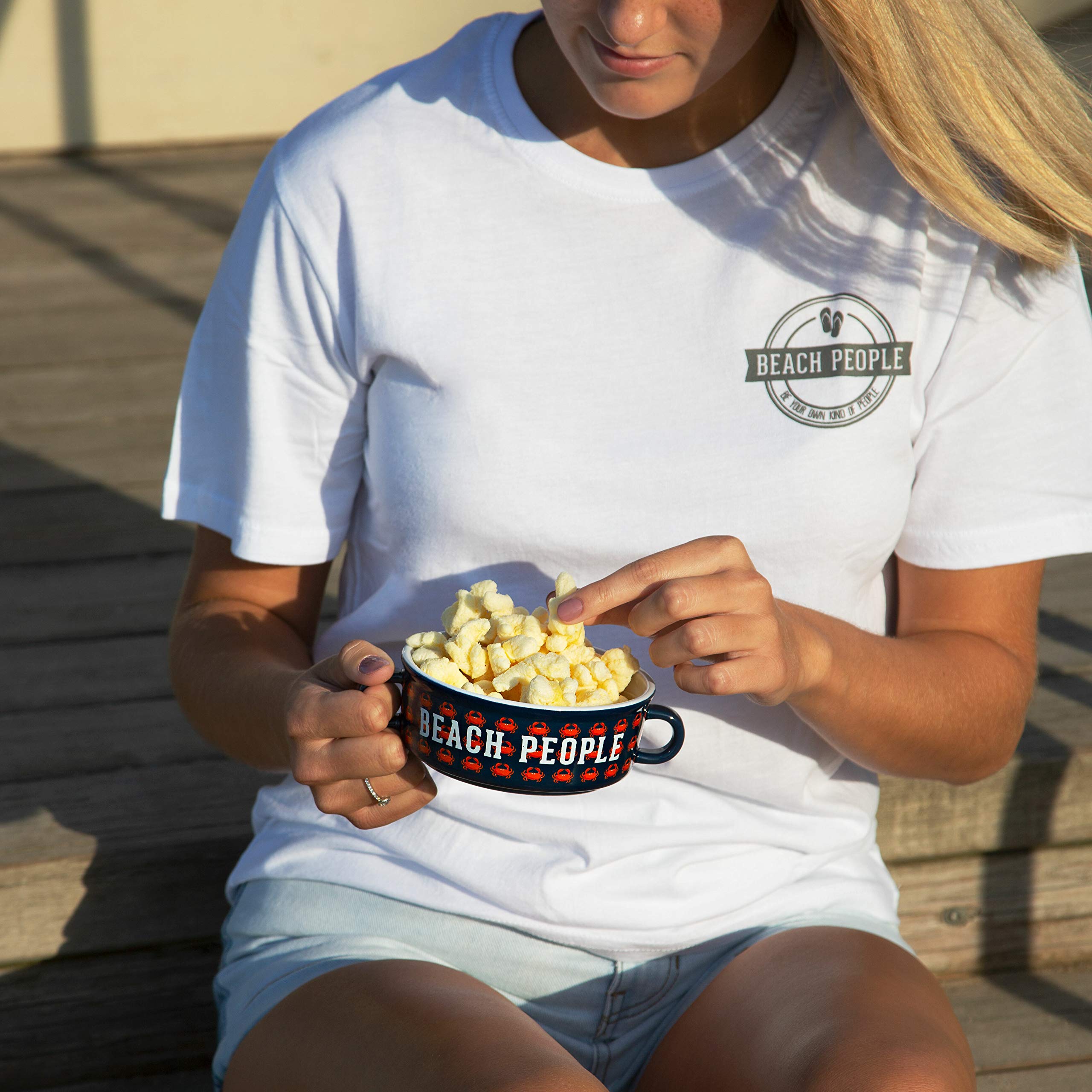 13.5 Oz Double Handled Soup Bowl with Lid - Microwave & Dishwasher Safe - Perfect for Beach Picnics, Camping & Home Dining - Pavilion Gift Company - Blue