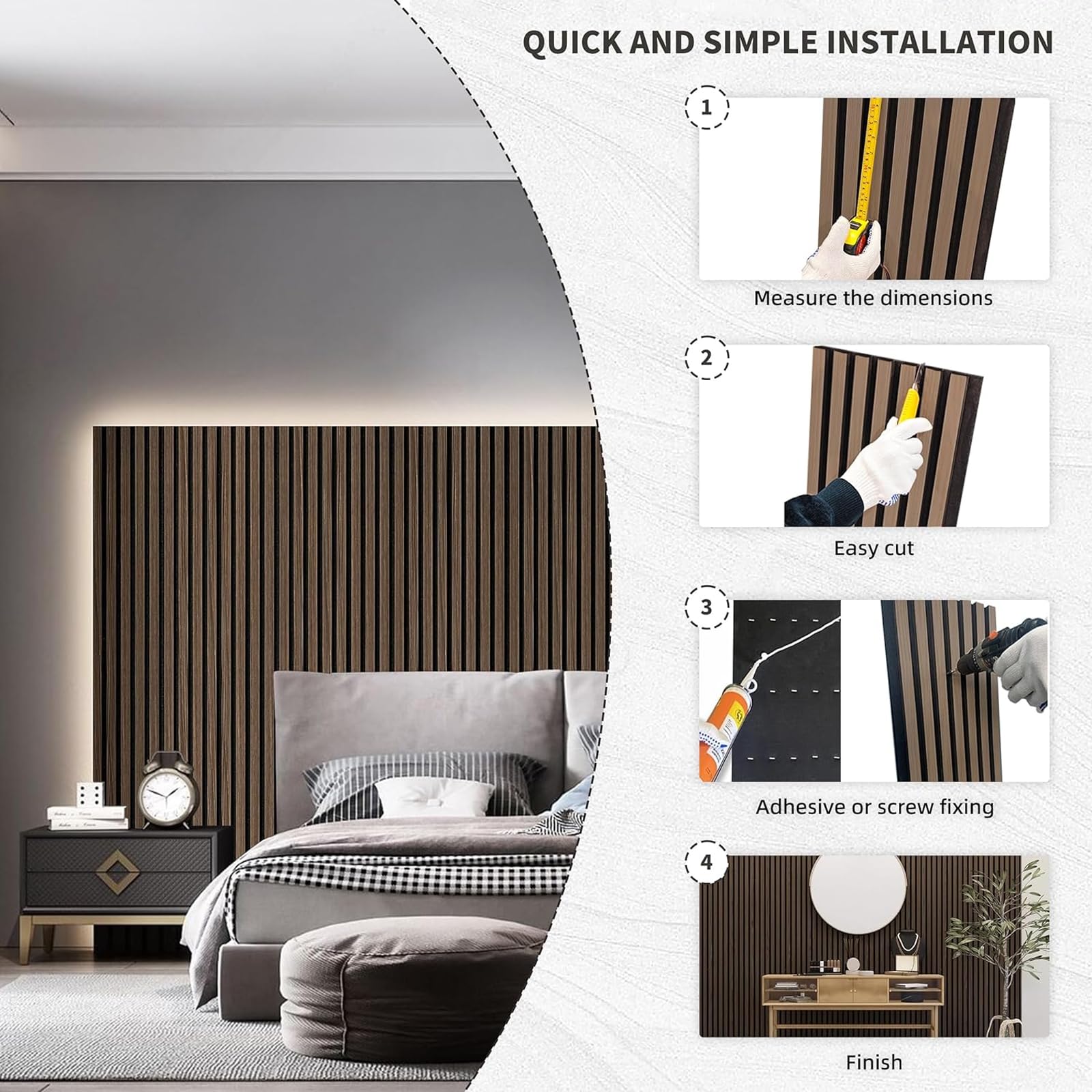 4 Pack Wood Wall Panels - MDF Soundproof 3D Wall Paneling for Home & Office Decor, Wood Textured Acoustic Fluted Wall Panels (94 Inch, Walnut) | Noise Reduction for Bedrooms, Studios & Conference Rooms