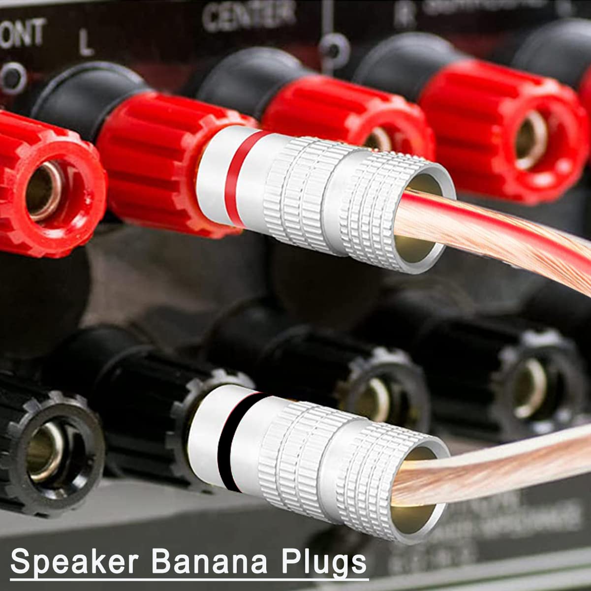 Gold Plated Speaker Banana Plugs 2 Pairs (4 Pcs) - Closed Screw Audio Connectors for Speaker Wire, Home Theater, AV Receiver & Sound System - Perfect for Home Audio Setup and Professional Installations