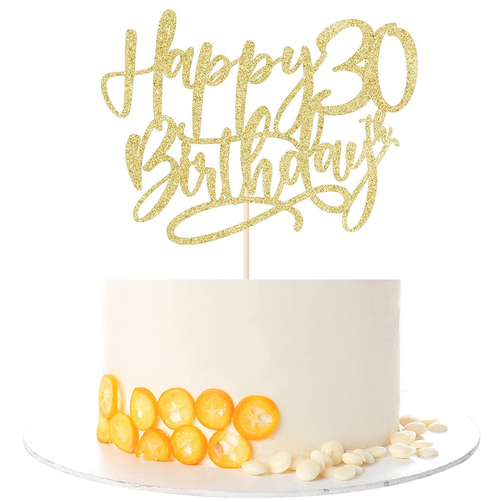Kaoenla Happy 30th Birthday Cake Topper - Golden Glitter 'Hello 30' & 'Cheers 30' Cake Decorations for 30th Anniversary Parties | Perfect for Milestone Birthday Celebrations & Festive Dessert Displays
