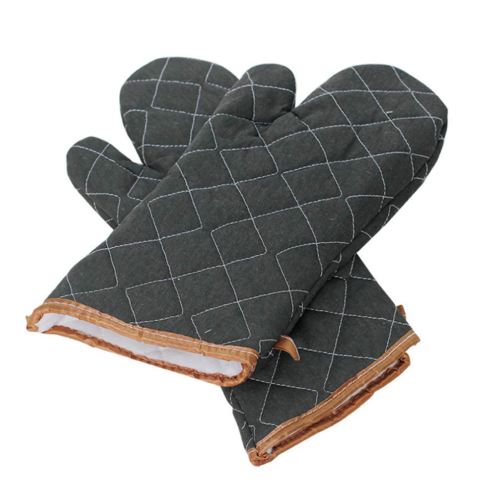 Lucare 1 Pair Plaid Non-Slip Heat Resistant Oven Mittens - Soft Baking Gloves for Kitchen, Microwave & Cooking - Perfect for Baking, Grilling & Handling Hot Dishes (Grey)