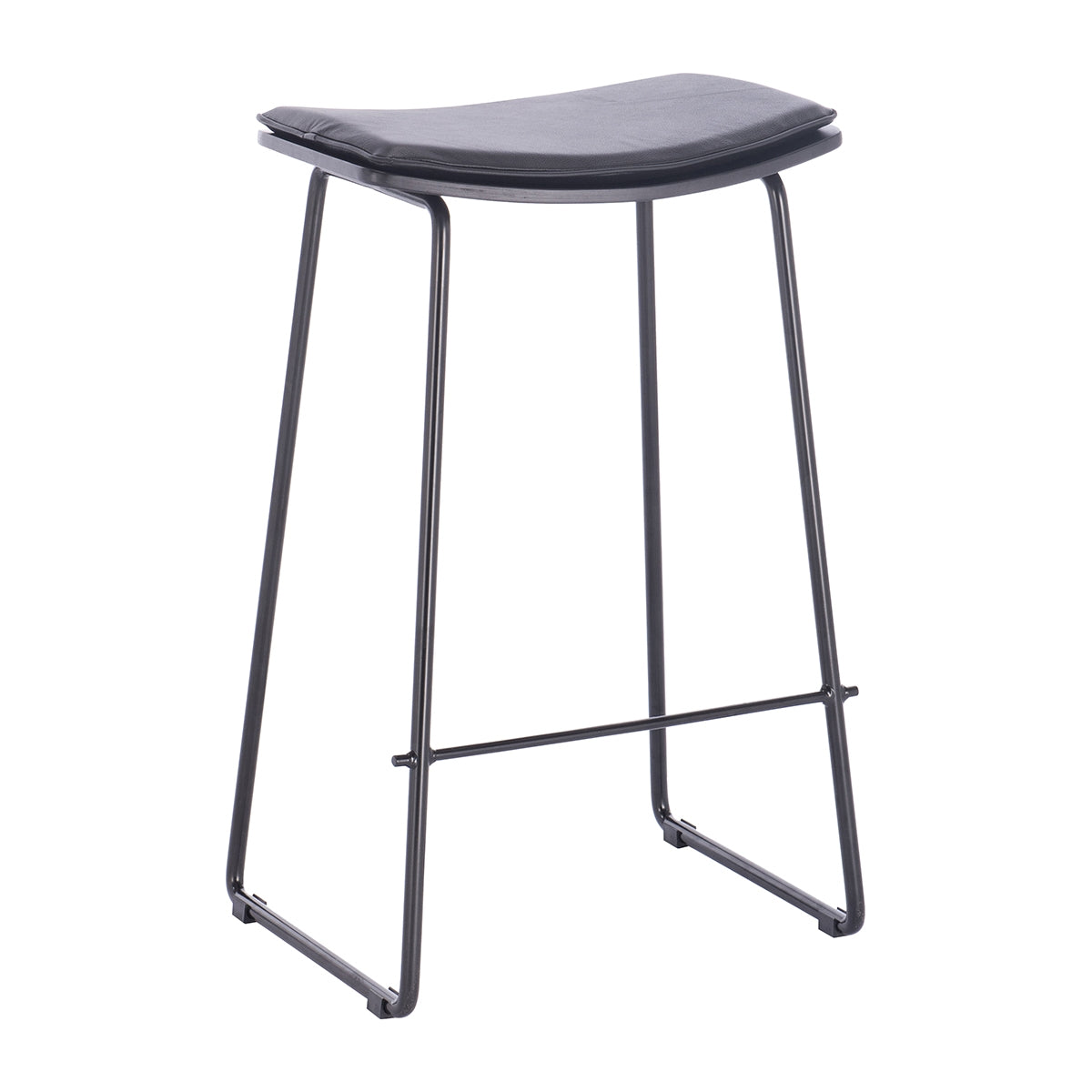 Hendrix Black Leather Backless Bar Stool - Modern Kitchen Counter Stool for Home, Bar & Restaurant Decor