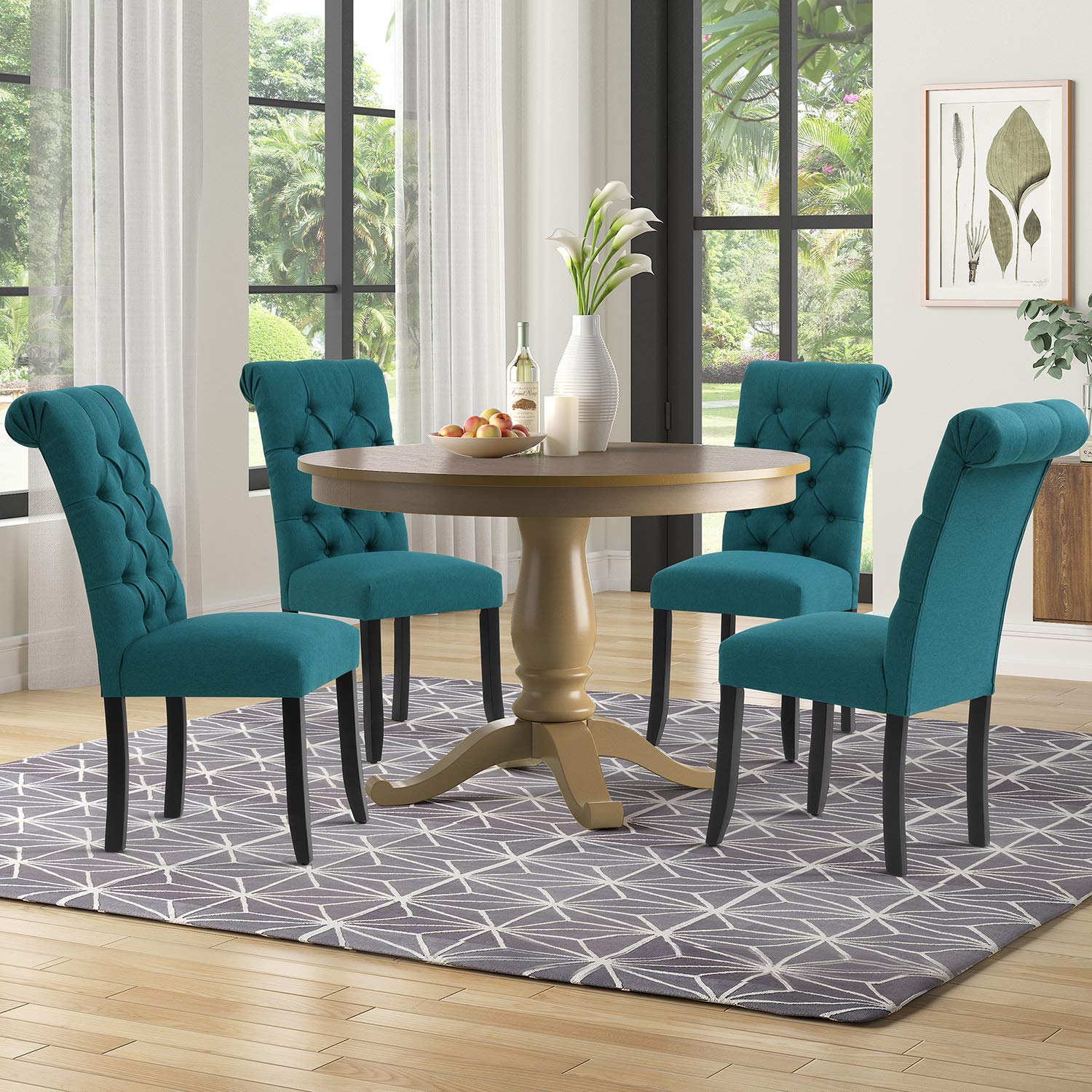 LZ LEISURE ZONE Navy Blue Tufted Upholstered Dining Chairs Set of 2 - Armless Accent Chairs for Dining Room, Kitchen, Living Room & Home Decor