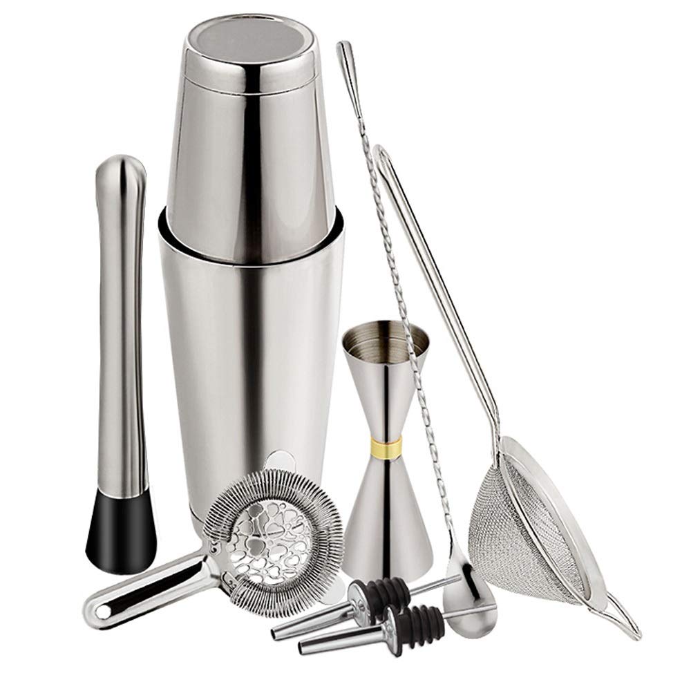 8-Piece Professional Bartender Kit - Stainless Steel Cocktail Shaker Set with Bar Tools for Martini, Margarita & Mojito | Perfect for Home Bars, Parties & Mixology Enthusiasts (Silver)