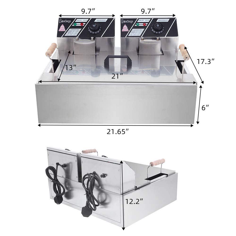 Commercial Grade Electric Stainless Steel Deep Fryer with Basket - 12L Single Cylinder (2-Pack) for Restaurants, Food Trucks & Home Kitchens