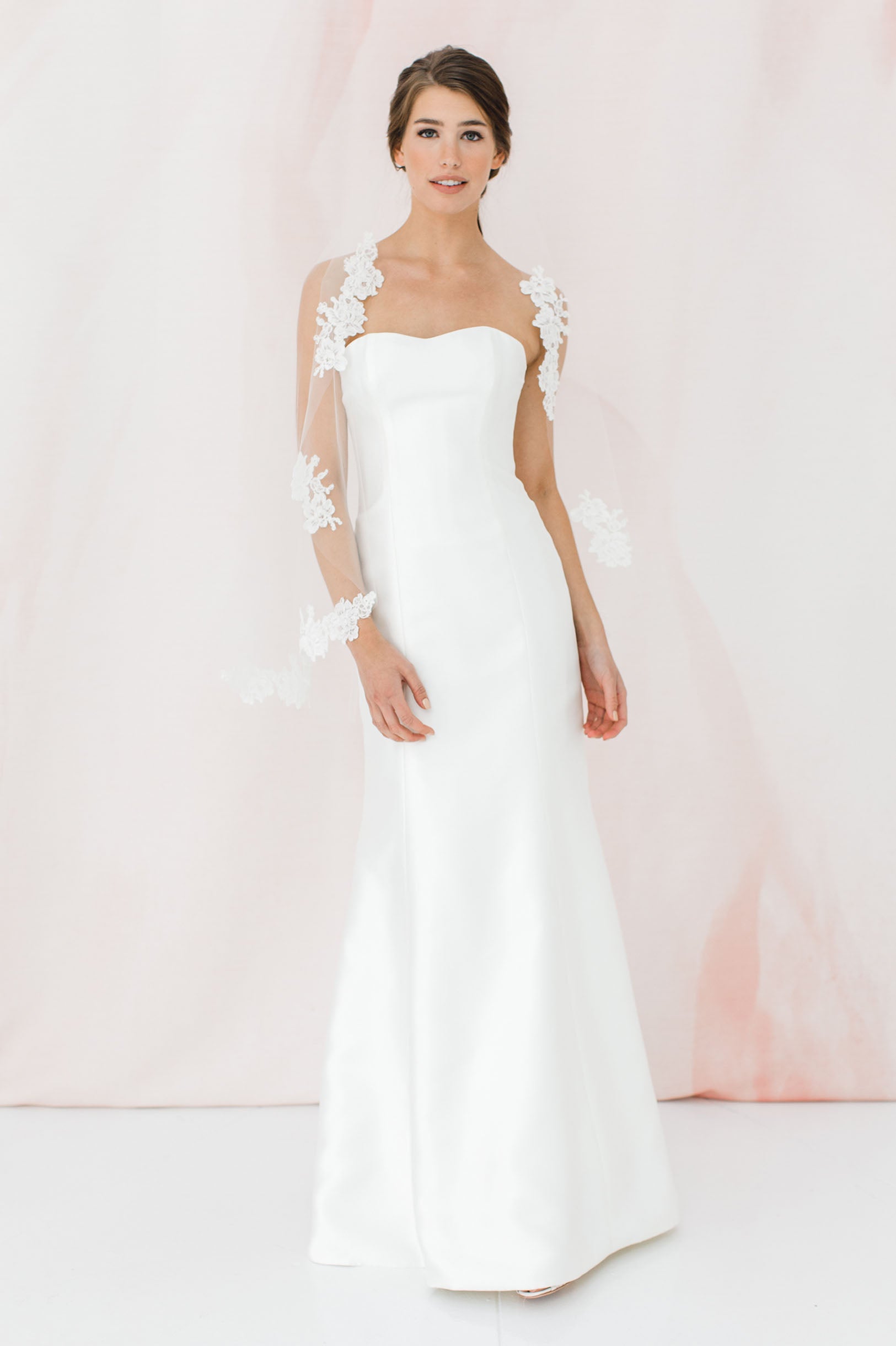 Elegant Jamie French Alencon Lace Applique Wedding Veil - Perfect for Bridal Ceremonies, Photos & Special Occasions