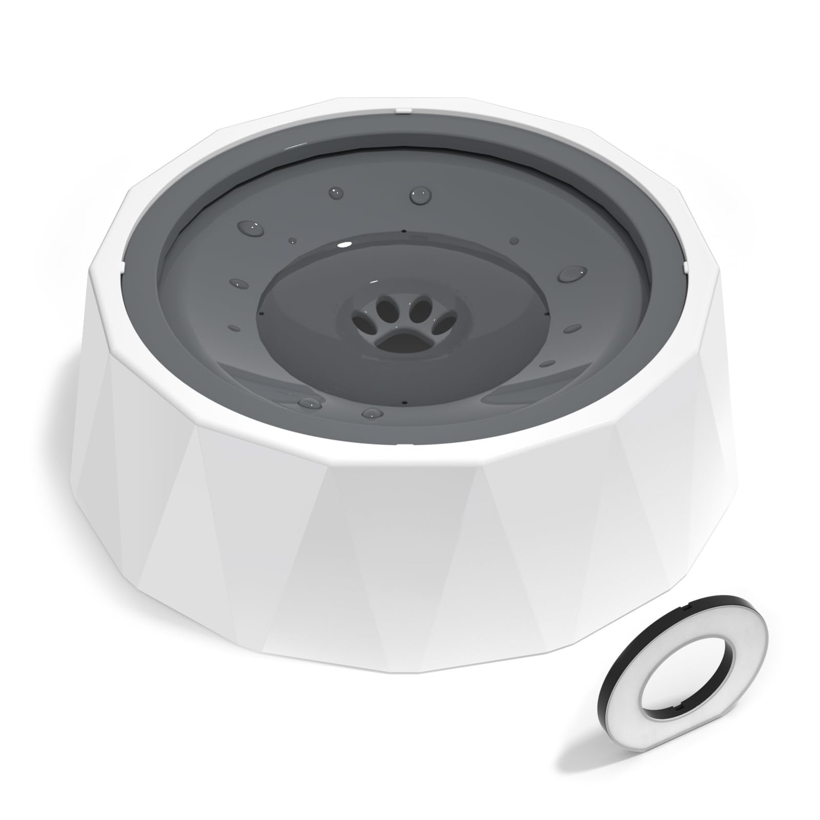 No Spill Slow Feeder Pet Water Bowl - 70oz/2L Large Capacity Drip-Free Dog & Cat Bowl with Filter, Grey - Perfect for Travel, Home & Outdoor Use
