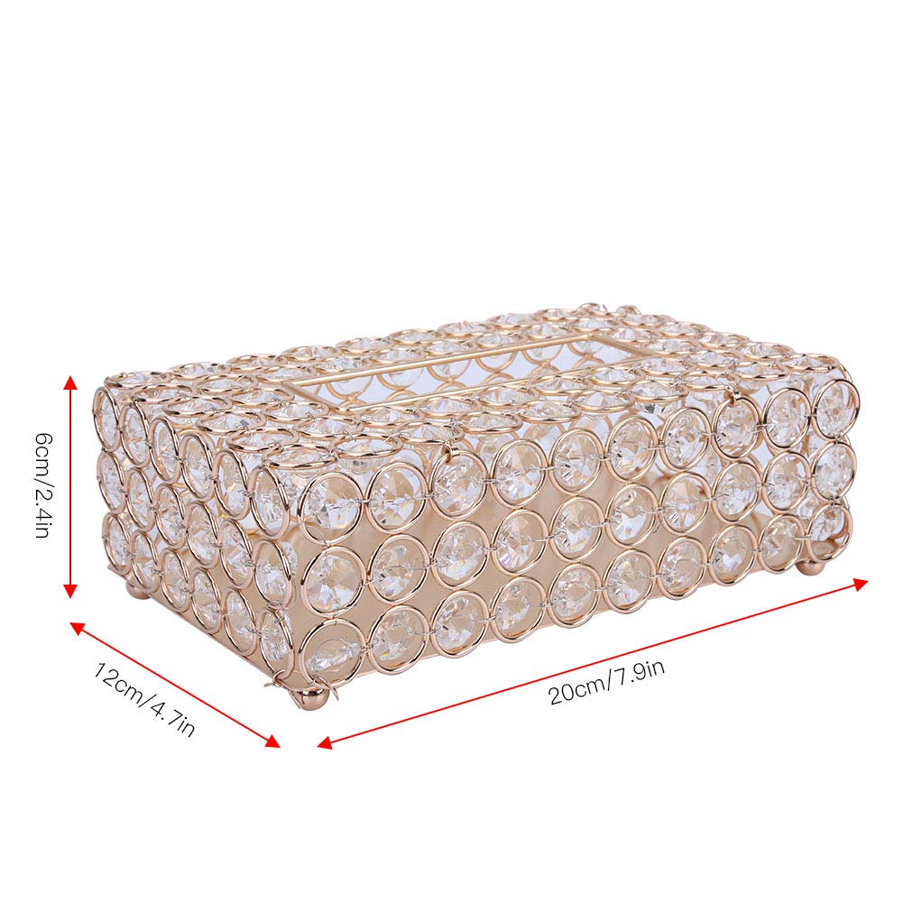 Crystal Tissue Box Cover - Decorative Rectangular Napkin Holder for Bathroom & Living Room (Gold) | Elegant Toilet Paper Box Organizer for Home Decor