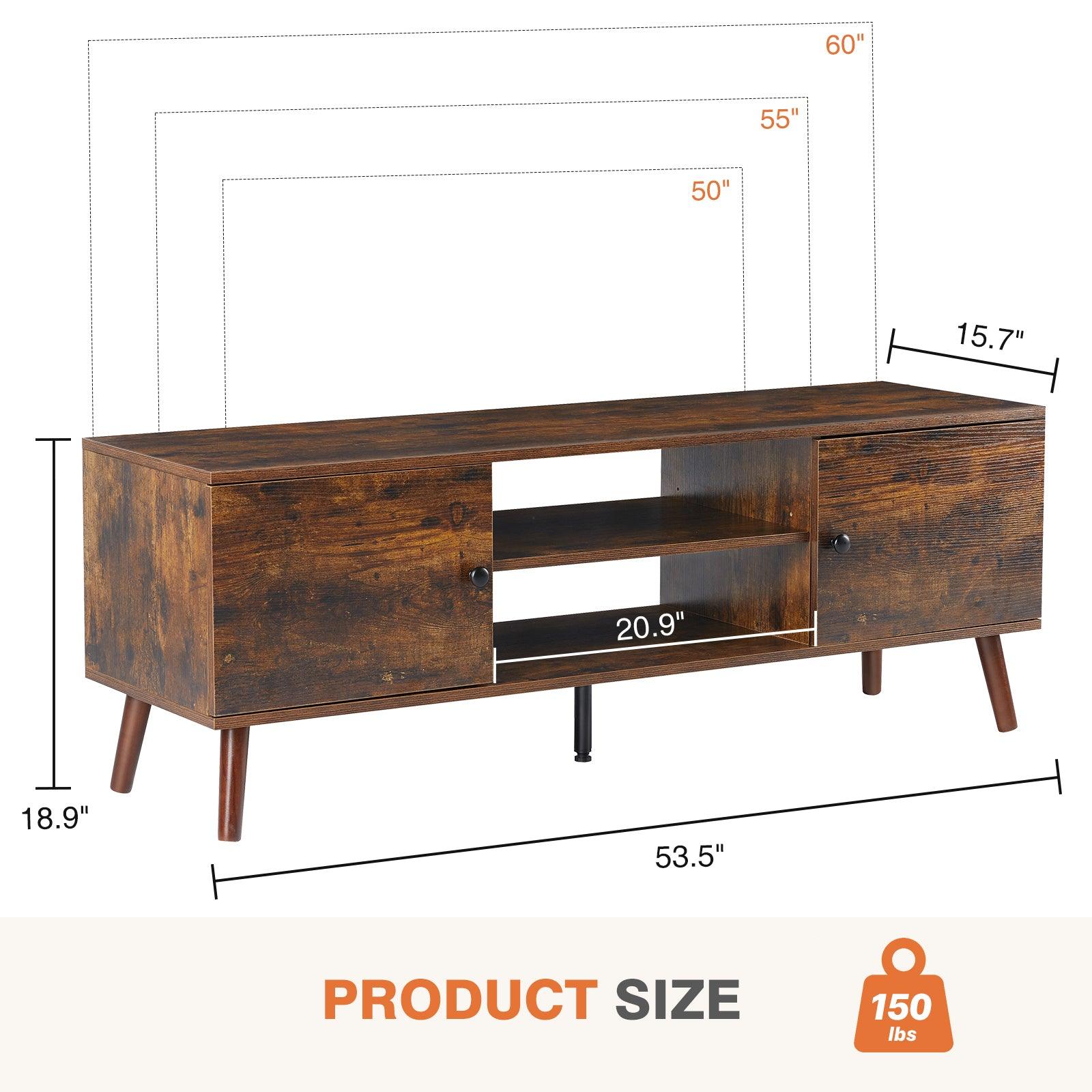 60 Inch TV Stand with Adjustable Shelves & 2 Storage Cabinets - Brown Media Console for Living Room & Bedroom - Perfect for Home Theater Setup & Entertainment Centers